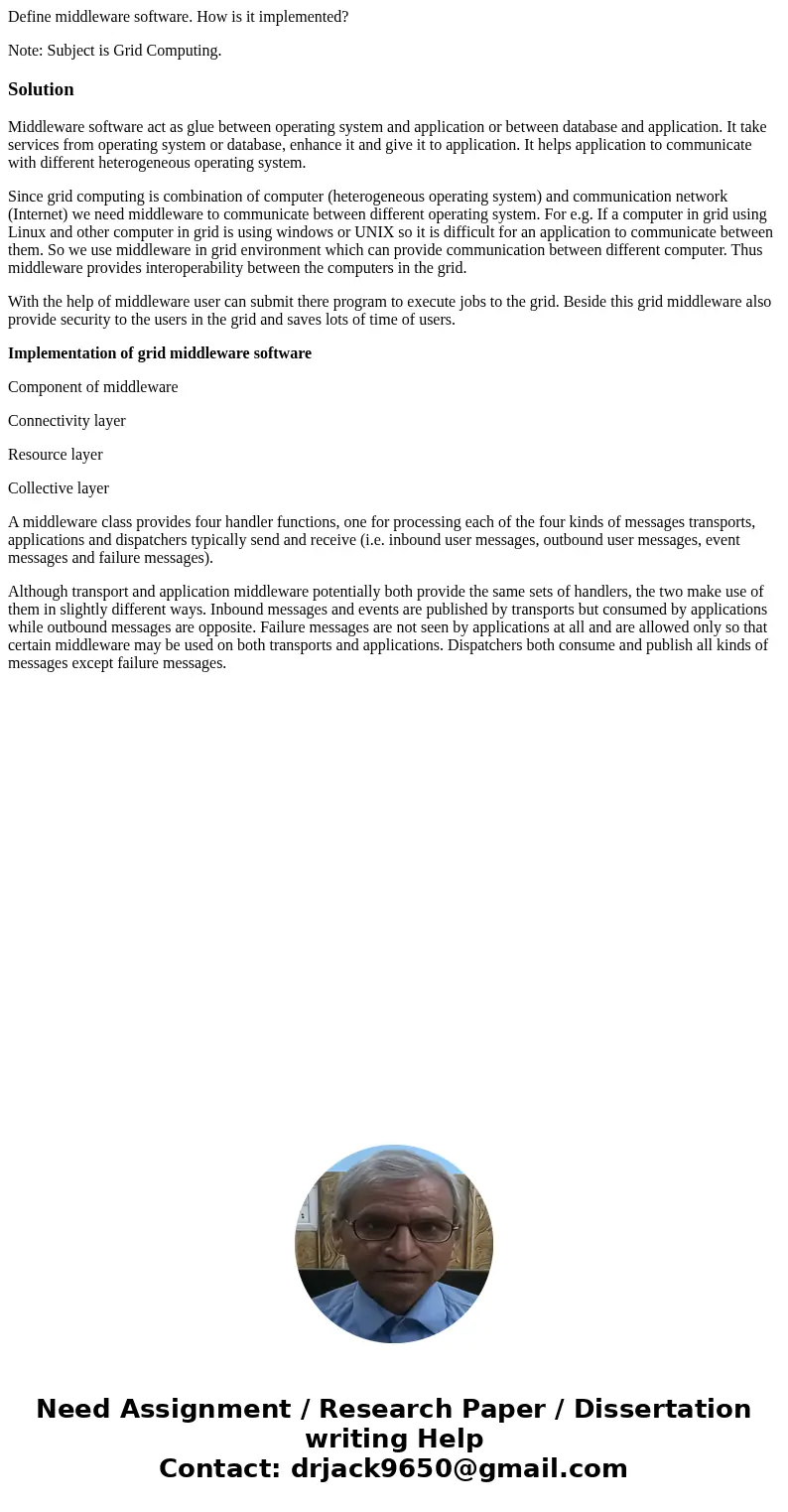 Define middleware software. How is it implemented? Note: Subject is Grid Computing.SolutionMiddleware software act as glue between operating system and applicat Define middleware software. How is it implemented? Note: Subject is Grid Computing.SolutionMiddleware software act as glue between operating system and applicat