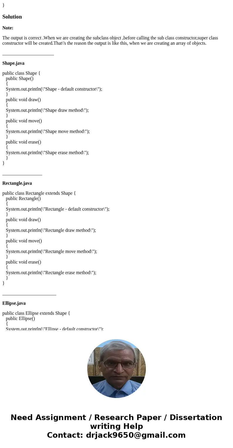 Develop the ‘Shape’ application such that: Implement an array of objects of various types (all five classes), in any order. In some type of a looping structure,