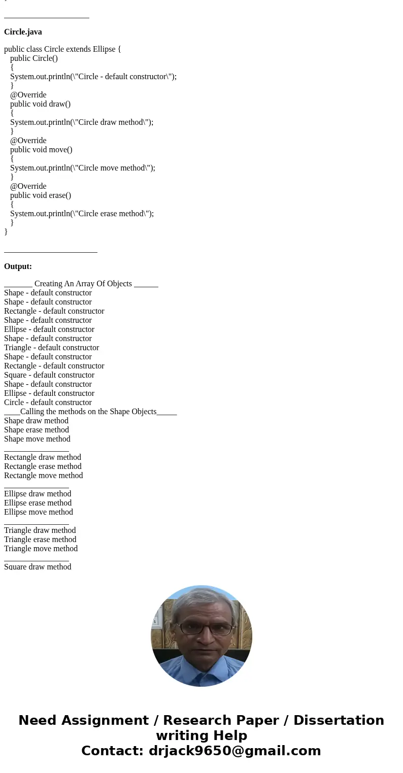 Develop the ‘Shape’ application such that: Implement an array of objects of various types (all five classes), in any order. In some type of a looping structure,