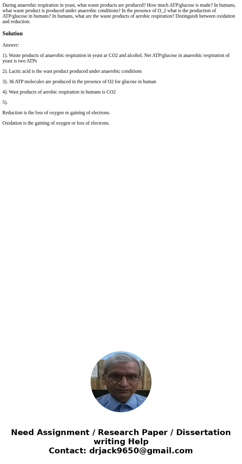 During anaerobic respiration in yeast, what waste products are produced? How much ATP/glucose is made? In humans, what waste product is produced under anaerobi  During anaerobic respiration in yeast, what waste products are produced? How much ATP/glucose is made? In humans, what waste product is produced under anaerobi