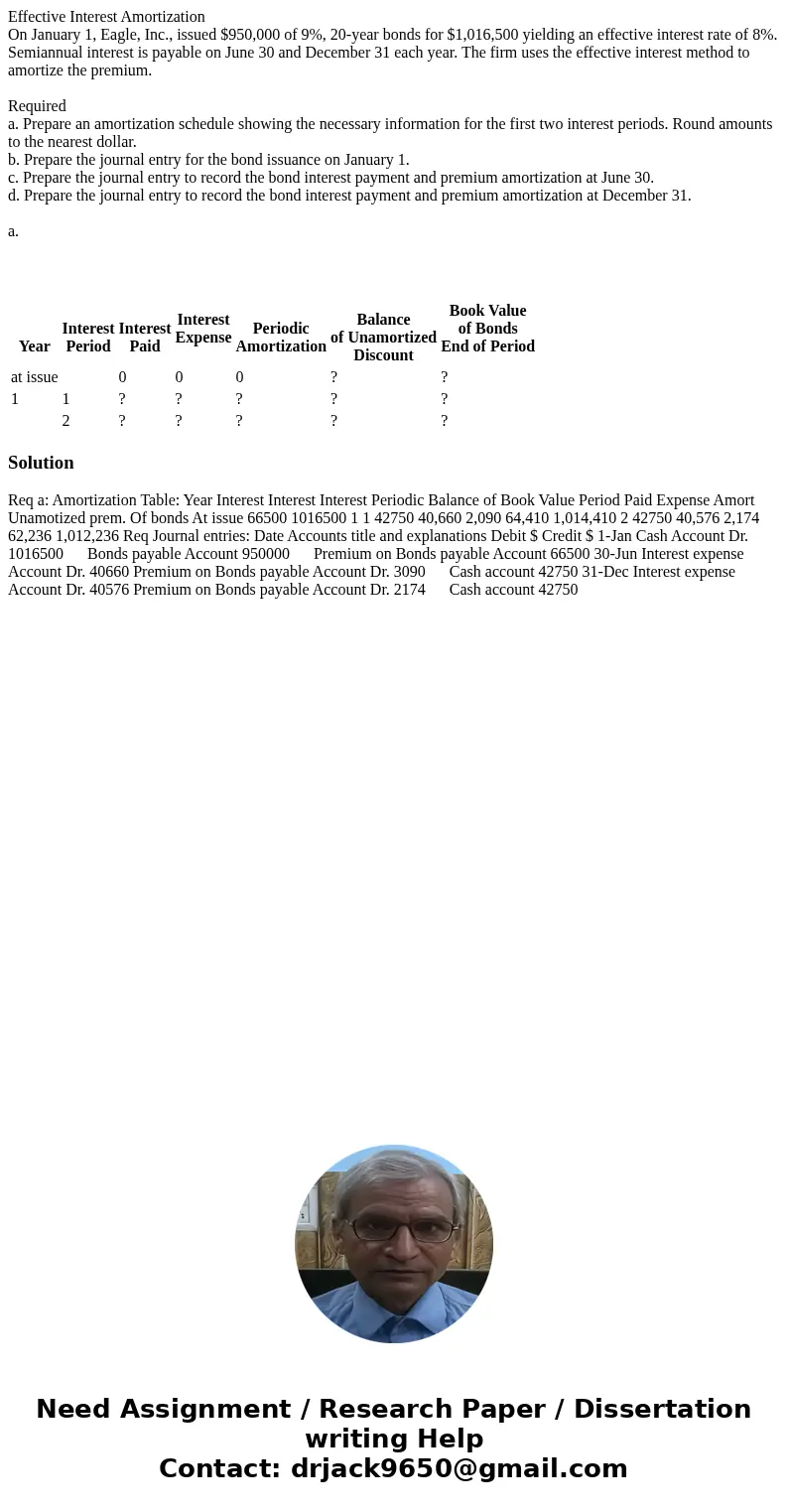 Effective Interest Amortization On January 1, Eagle, Inc., issued $950,000 of 9%, 20-year bonds for $1,016,500 yielding an effective interest rate of 8%. Semian Effective Interest Amortization On January 1, Eagle, Inc., issued $950,000 of 9%, 20-year bonds for $1,016,500 yielding an effective interest rate of 8%. Semian