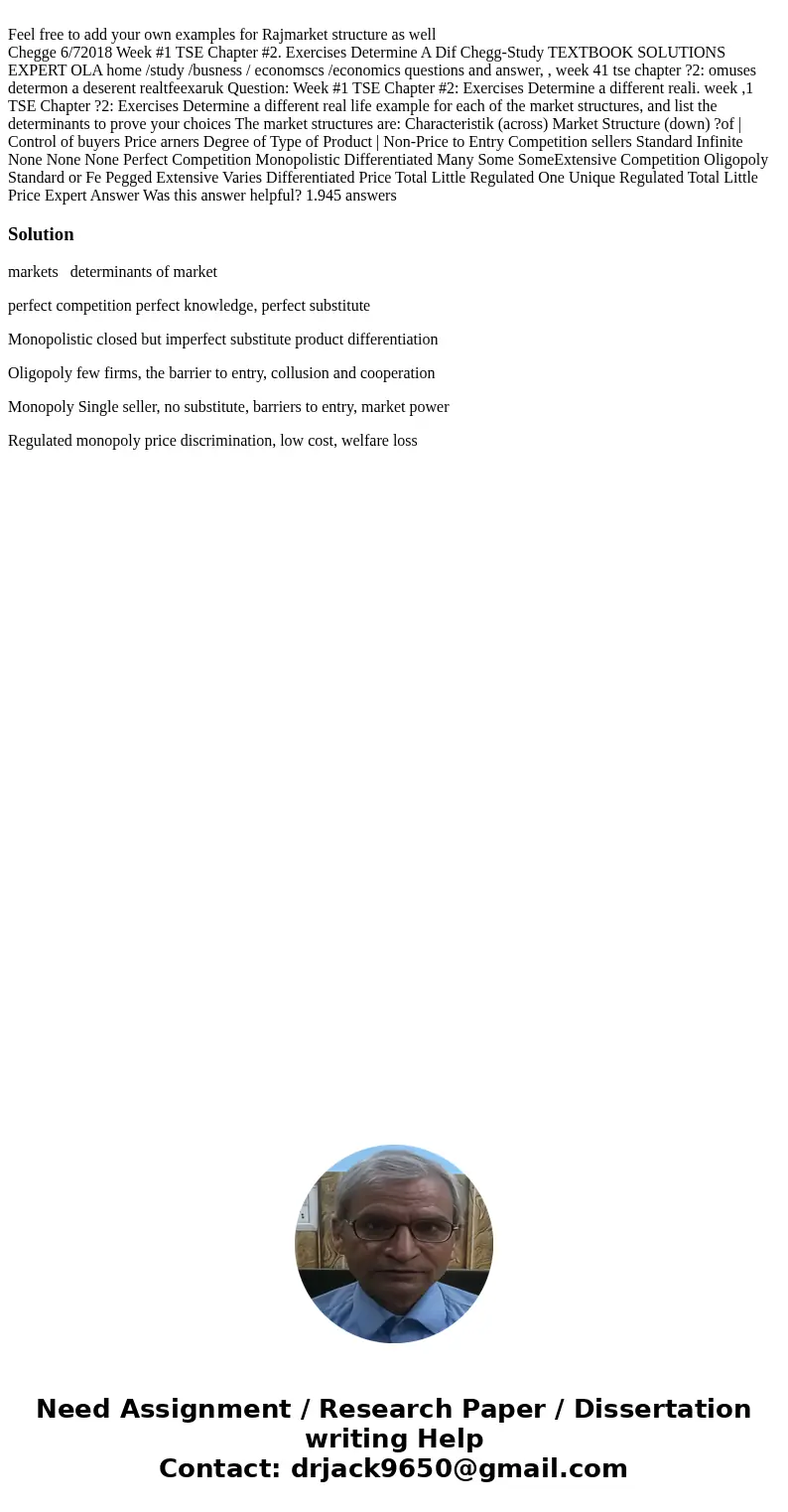 Feel free to add your own examples for Rajmarket structure as well Chegge 6/72018 Week #1 TSE Chapter #2. Exercises Determine A Dif Chegg-Study TEXTBOOK SOLUTI  Feel free to add your own examples for Rajmarket structure as well Chegge 6/72018 Week #1 TSE Chapter #2. Exercises Determine A Dif Chegg-Study TEXTBOOK SOLUTI