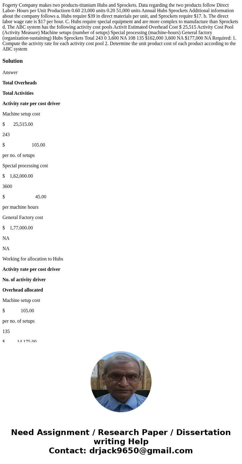  Fogerty Company makes two products-titanium Hubs and Sprockets. Data regarding the two products follow Direct Labor- Hours per Unit Productiorn 0.60 23,000 uni