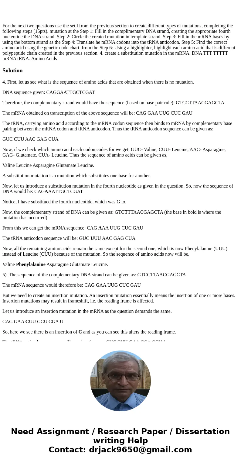 For the next two questions use the set l from the previous section to create different types of mutations, completing the following steps (15pts). mutation at   For the next two questions use the set l from the previous section to create different types of mutations, completing the following steps (15pts). mutation at