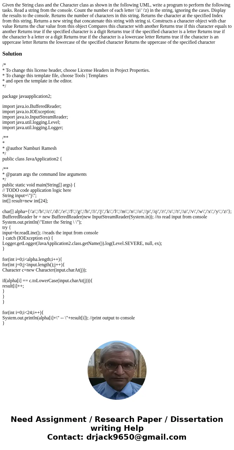 Given the String class and the Character class as shown in the following UML, write a program to perform the following tasks. Read a string from the console. C  Given the String class and the Character class as shown in the following UML, write a program to perform the following tasks. Read a string from the console. C