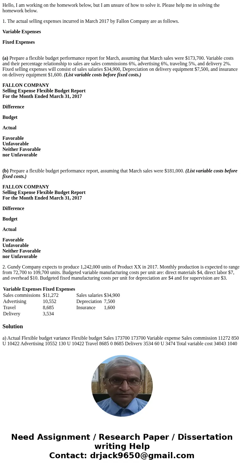 Hello, I am working on the homework below, but I am unsure of how to solve it. Please help me in solving the homework below. 1. The actual selling expenses incu