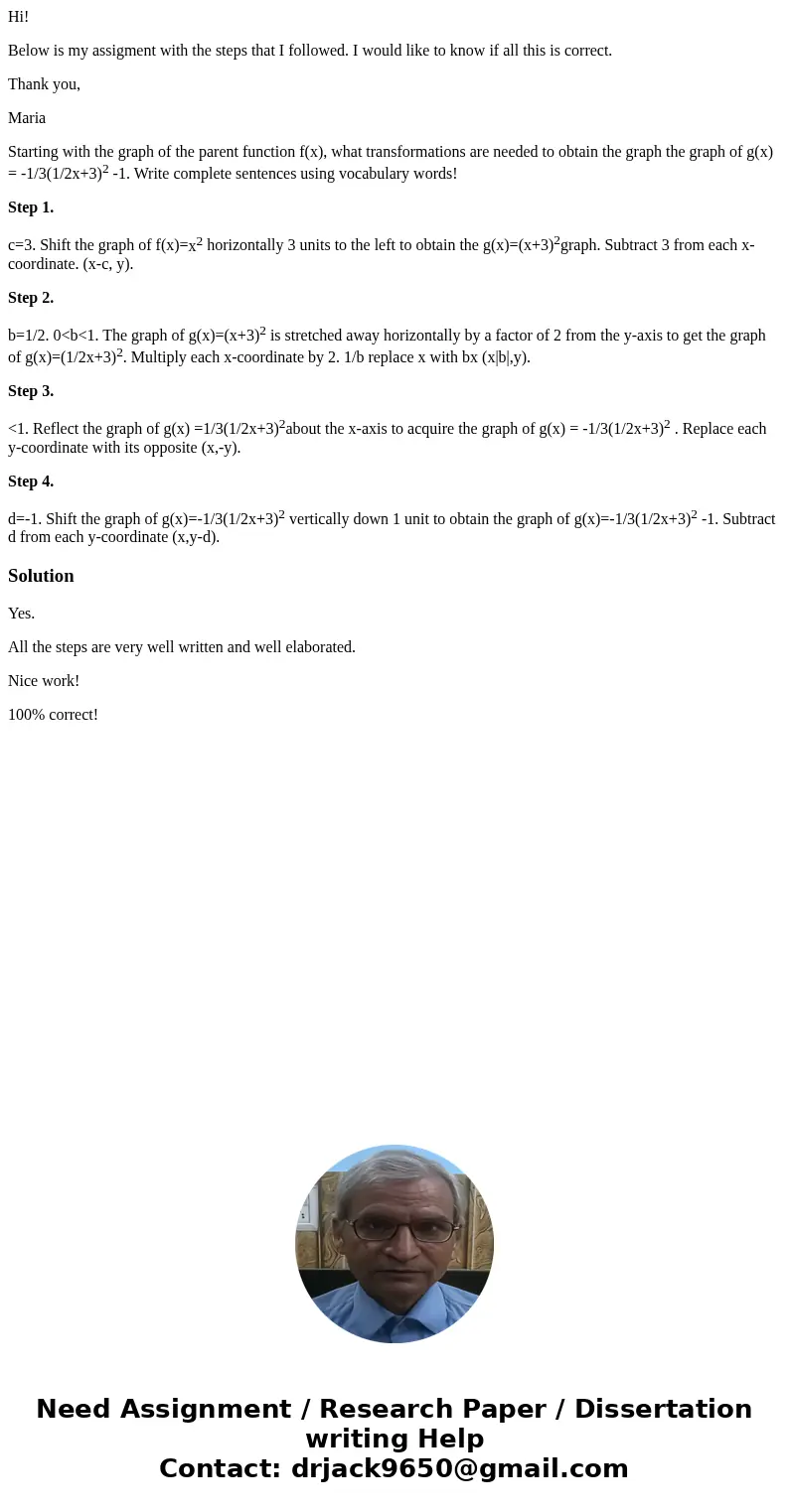 Hi! Below is my assigment with the steps that I followed. I would like to know if all this is correct. Thank you, Maria Starting with the graph of the parent fu Hi! Below is my assigment with the steps that I followed. I would like to know if all this is correct. Thank you, Maria Starting with the graph of the parent fu