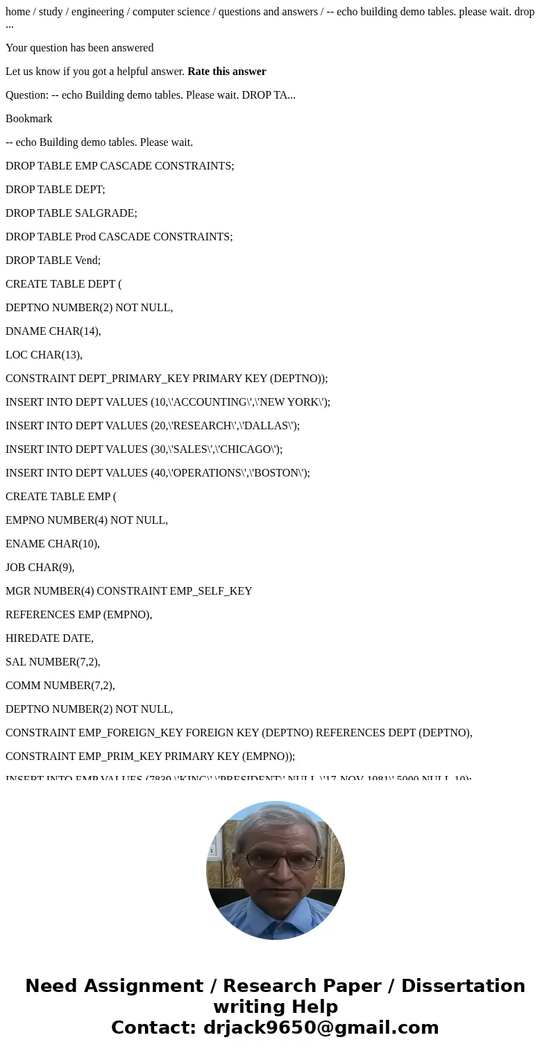 home / study / engineering / computer science / questions and answers / -- echo building demo tables. please wait. drop ... Your question has been answered Let  home / study / engineering / computer science / questions and answers / -- echo building demo tables. please wait. drop ... Your question has been answered Let