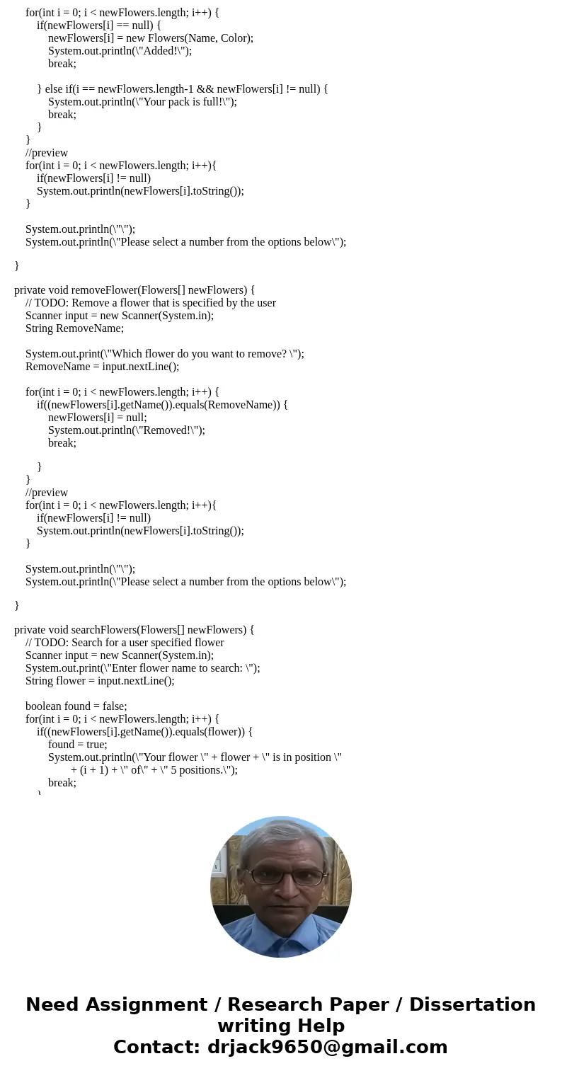 I can\'t get my flowers to display. //Driver import java.util.Scanner; public class Driver { public static void main(String[] args){ new Driver (); } // This wi