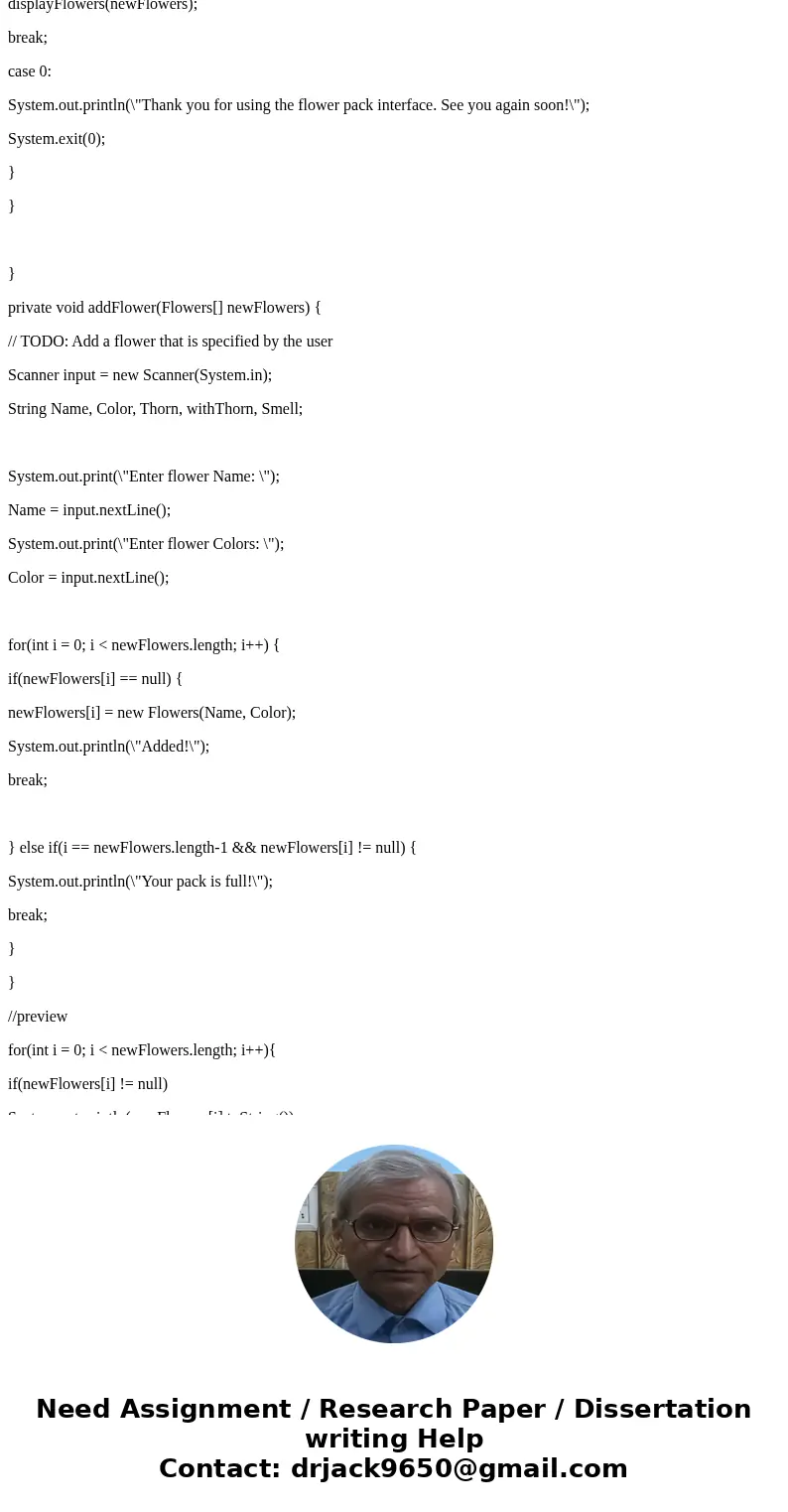 I can\'t get my flowers to display. //Driver import java.util.Scanner; public class Driver { public static void main(String[] args){ new Driver (); } // This wi