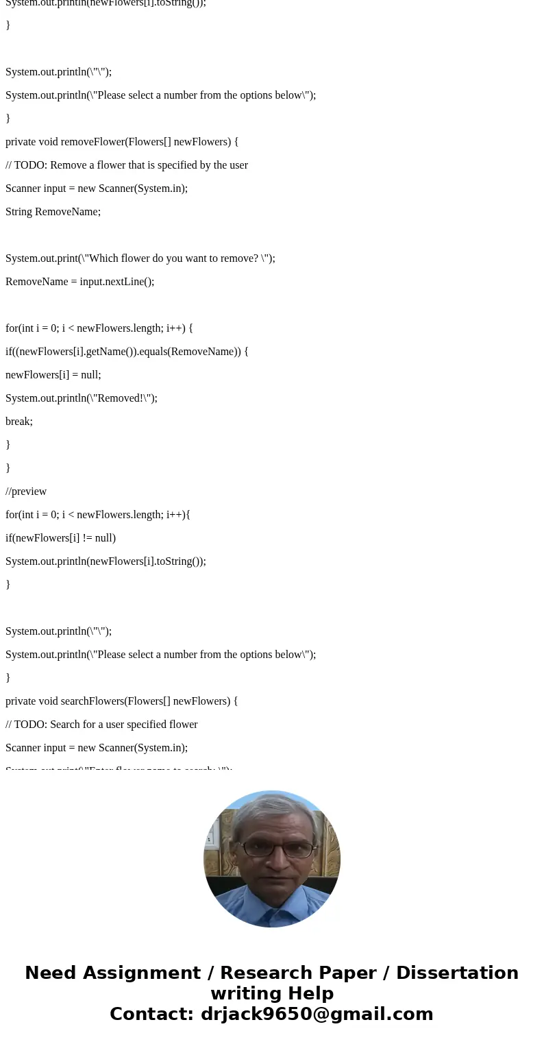 I can\'t get my flowers to display. //Driver import java.util.Scanner; public class Driver { public static void main(String[] args){ new Driver (); } // This wi