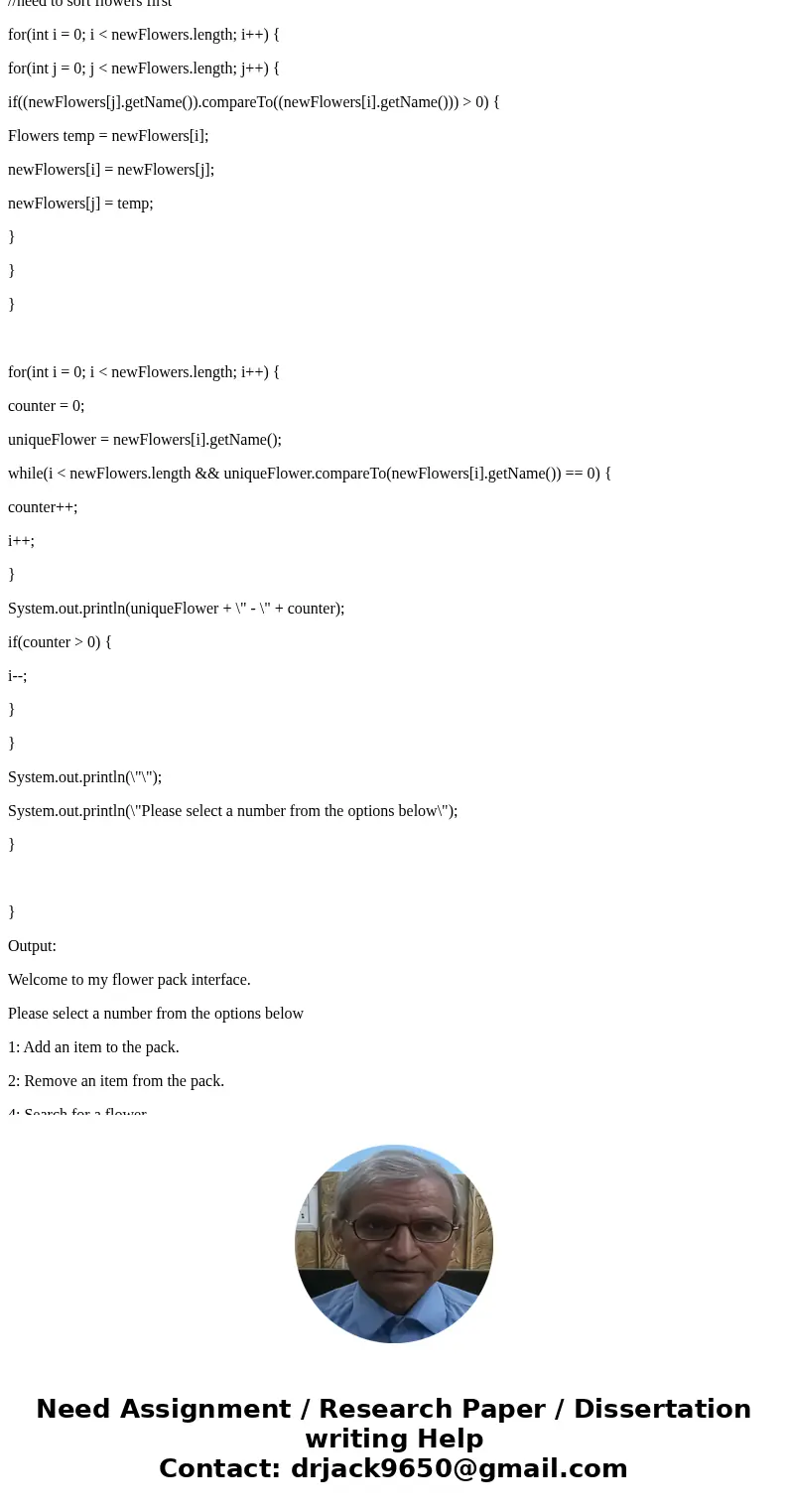 I can\'t get my flowers to display. //Driver import java.util.Scanner; public class Driver { public static void main(String[] args){ new Driver (); } // This wi