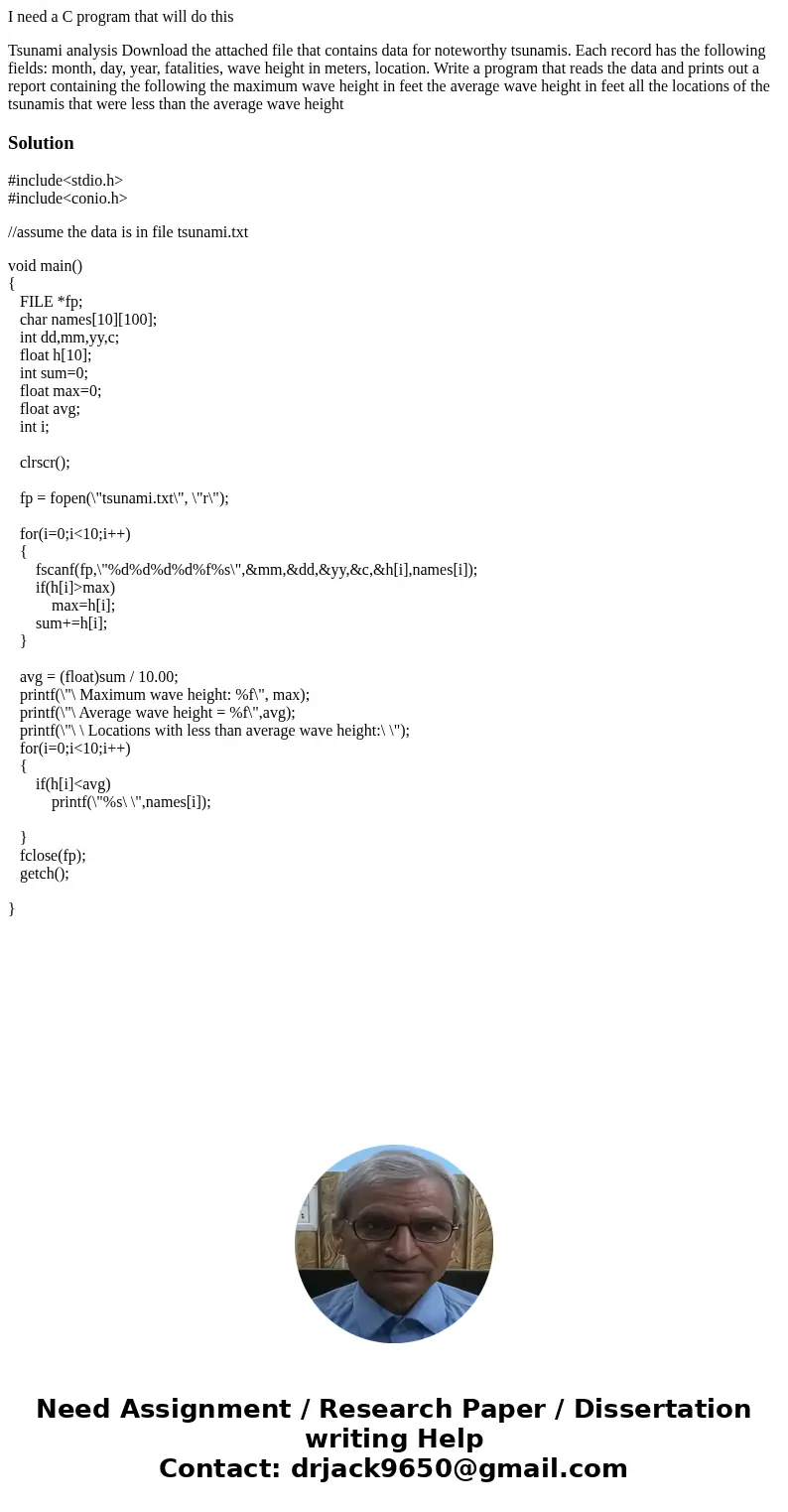 I need a C program that will do this Tsunami analysis Download the attached file that contains data for noteworthy tsunamis. Each record has the following field I need a C program that will do this Tsunami analysis Download the attached file that contains data for noteworthy tsunamis. Each record has the following field