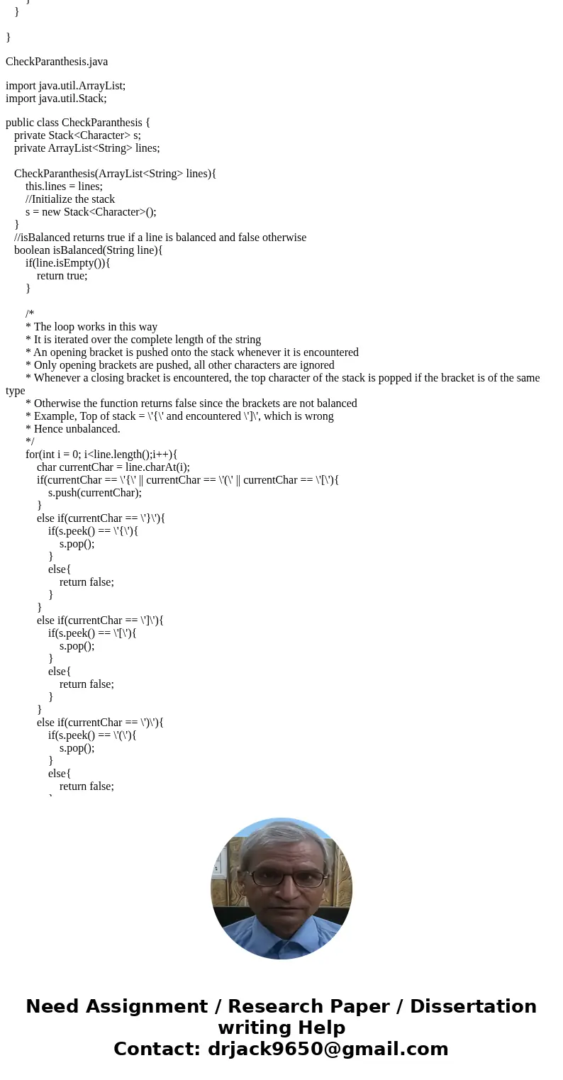 I need help with this assignment. Write a program to read in a file and test for balanced parenthesis and balanced brackets. Example of balanced parenthesis and I need help with this assignment. Write a program to read in a file and test for balanced parenthesis and balanced brackets. Example of balanced parenthesis and