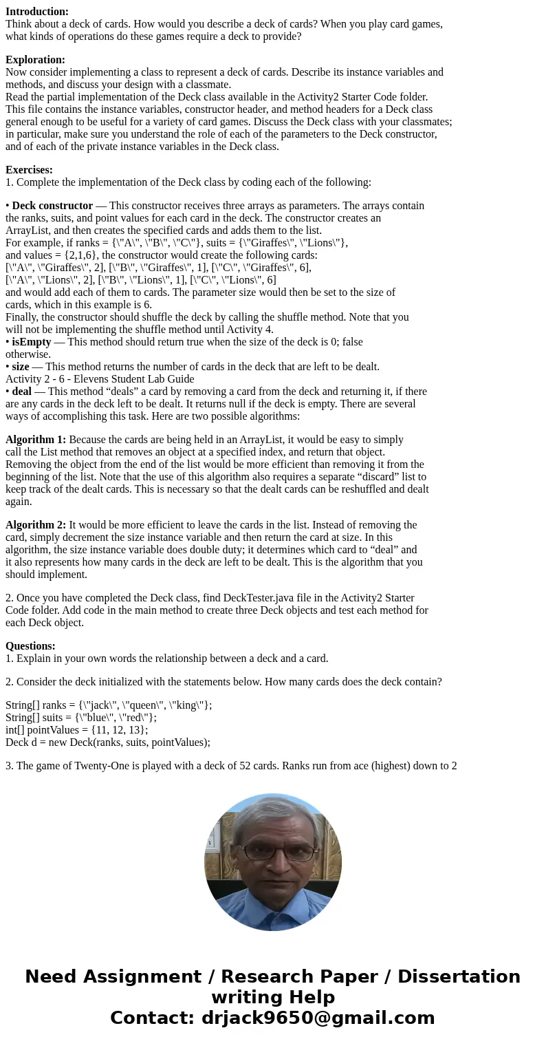 Introduction: Think about a deck of cards. How would you describe a deck of cards? When you play card games, what kinds of operations do these games require a d Introduction: Think about a deck of cards. How would you describe a deck of cards? When you play card games, what kinds of operations do these games require a d