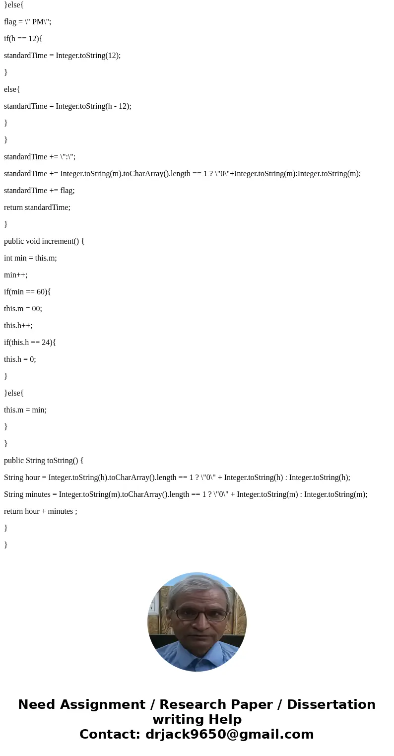 java For this assignment, you will create a Time class that holds an hour value and a minute value to represent a time. We will be using \ java For this assignment, you will create a Time class that holds an hour value and a minute value to represent a time. We will be using \