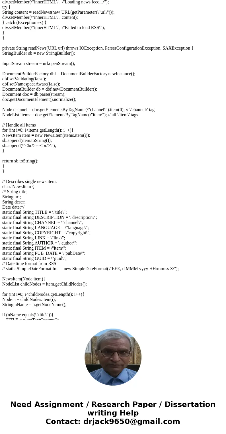JAVA RSS (Really Simple Syndication) is an XML application for distributing web content that changes frequently. Many news-related sites, weblogs and other onli JAVA RSS (Really Simple Syndication) is an XML application for distributing web content that changes frequently. Many news-related sites, weblogs and other onli