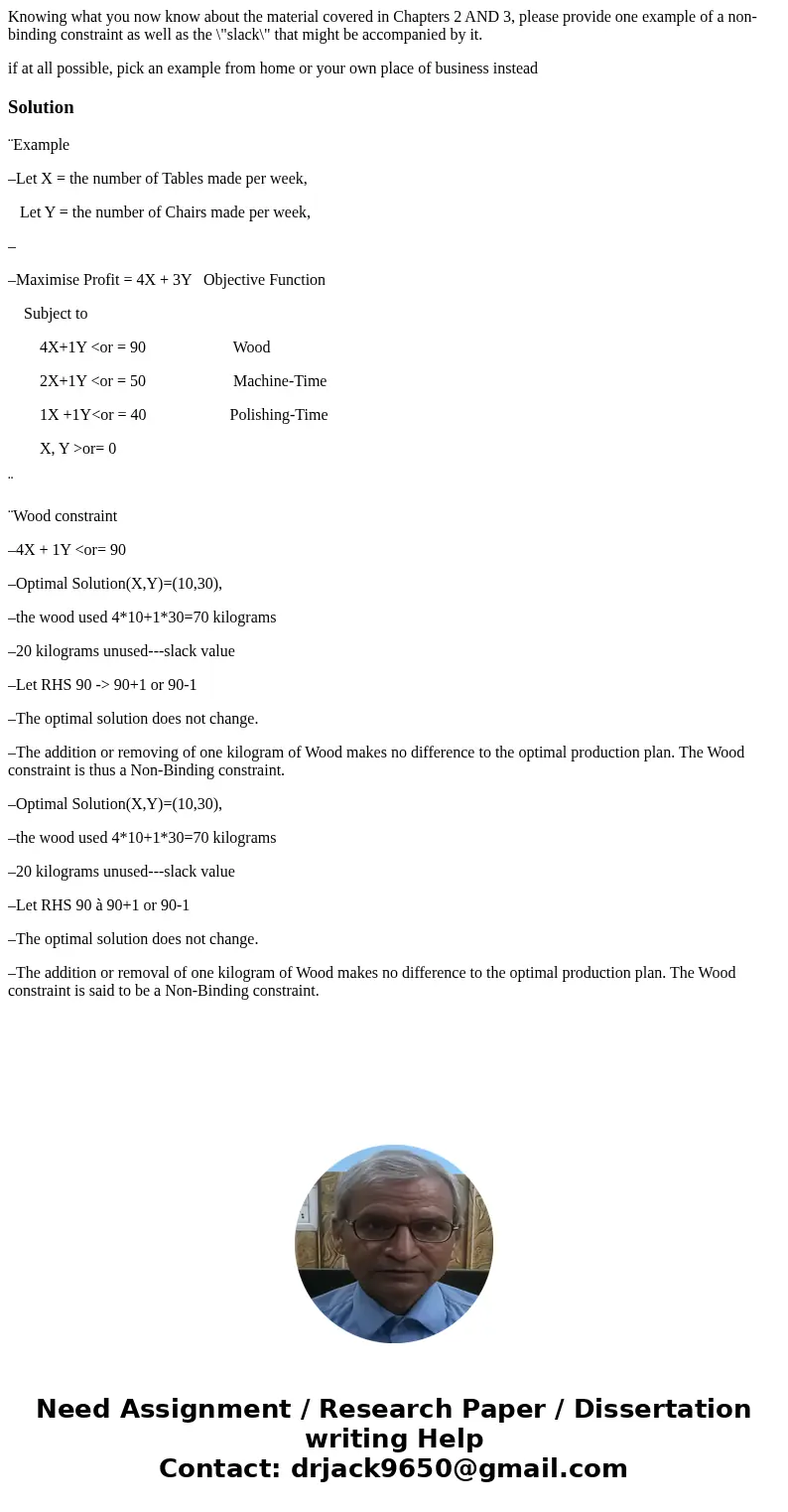 Knowing what you now know about the material covered in Chapters 2 AND 3, please provide one example of a non-binding constraint as well as the \ Knowing what you now know about the material covered in Chapters 2 AND 3, please provide one example of a non-binding constraint as well as the \
