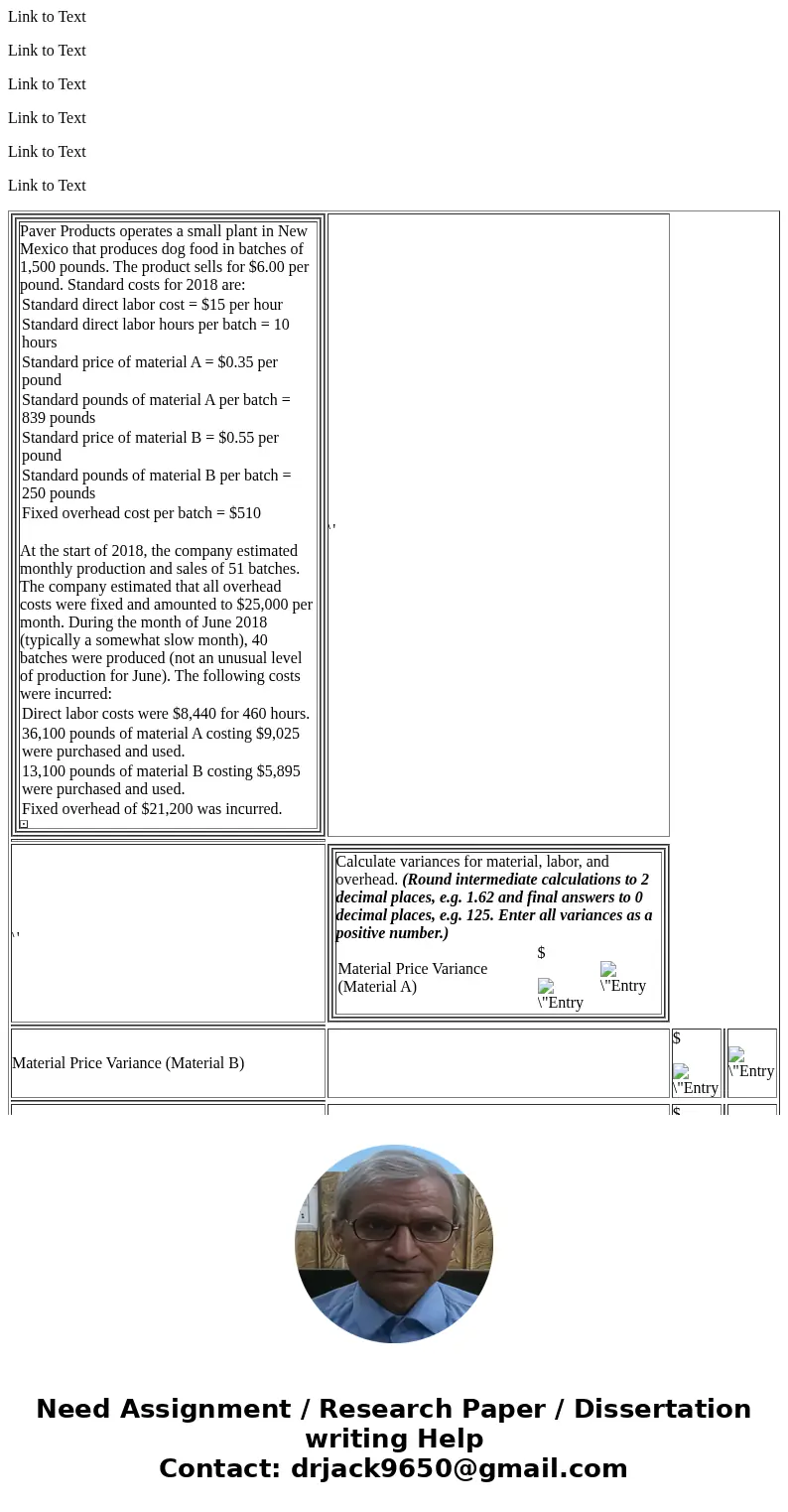Link to Text Link to Text Link to Text Link to Text Link to Text Link to Text Paver Products operates a small plant in New Mexico that produces dog food in batc