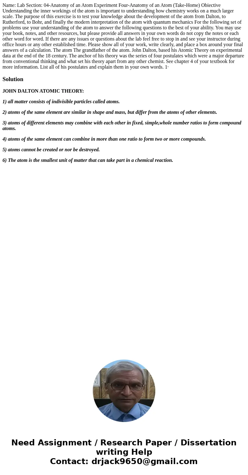 Name: Lab Section: 04-Anatomy of an Atom Experiment Four-Anatomy of an Atom (Take-Home) Obiective Understanding the inner workings of the atom is important to   Name: Lab Section: 04-Anatomy of an Atom Experiment Four-Anatomy of an Atom (Take-Home) Obiective Understanding the inner workings of the atom is important to