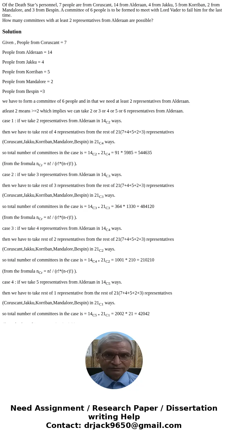 Of the Death Star’s personnel, 7 people are from Coruscant, 14 from Alderaan, 4 from Jakku, 5 from Korriban, 2 from Mandalore, and 3 from Bespin. A committee of Of the Death Star’s personnel, 7 people are from Coruscant, 14 from Alderaan, 4 from Jakku, 5 from Korriban, 2 from Mandalore, and 3 from Bespin. A committee of