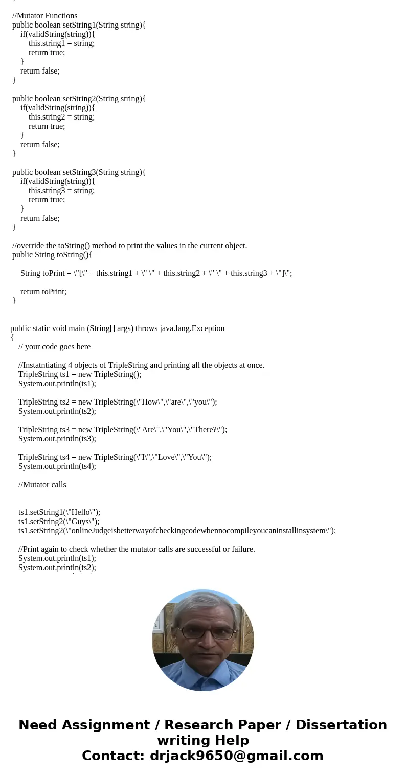 Please help me with this C++ code!! I need the answer by Tuesday 2/16 The assignment is to first create a class called TripleString. TripleString will consist o Please help me with this C++ code!! I need the answer by Tuesday 2/16 The assignment is to first create a class called TripleString. TripleString will consist o