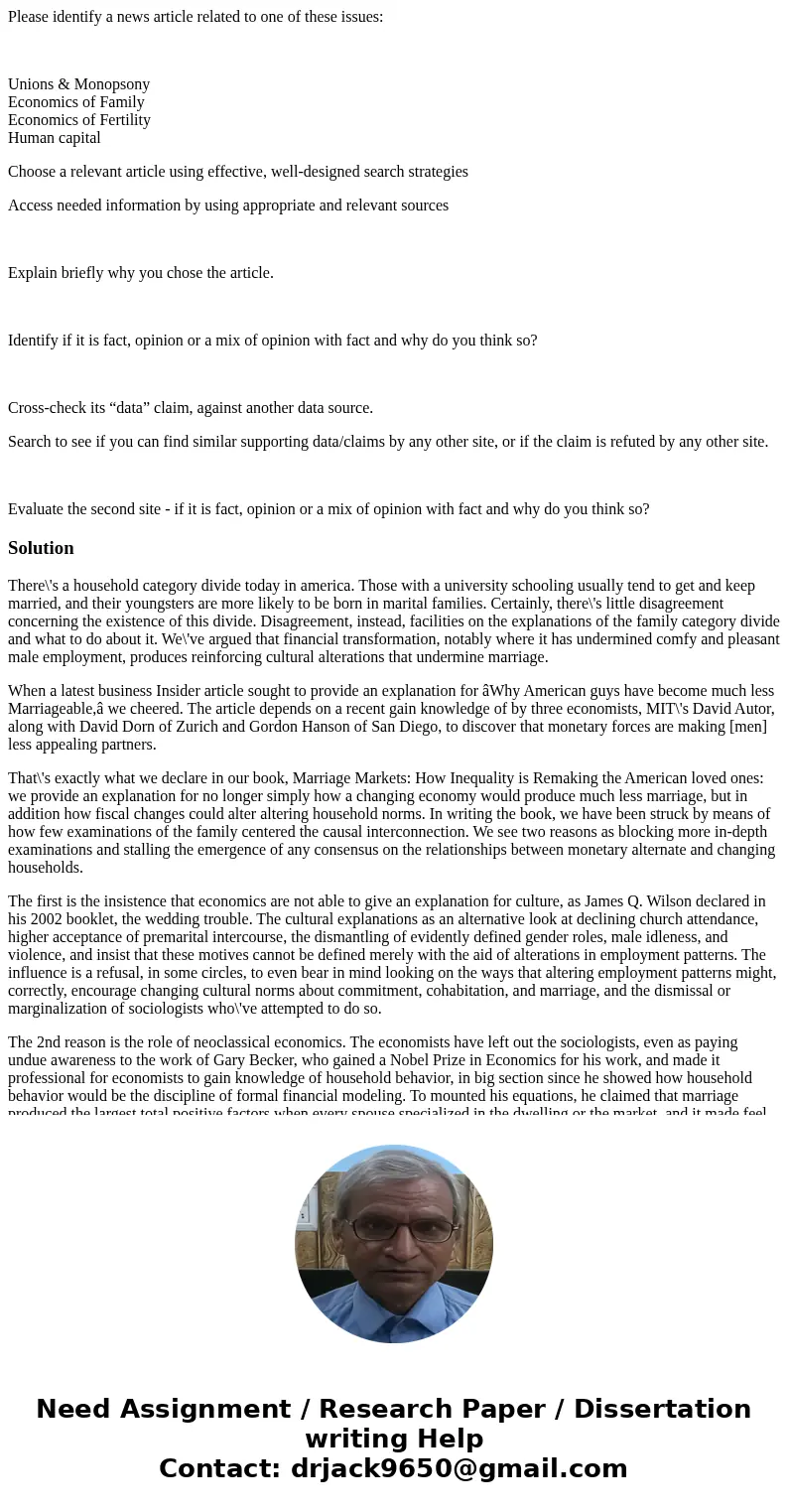 Please identify a news article related to one of these issues: Unions & Monopsony Economics of Family Economics of Fertility Human capital Choose a relevant Please identify a news article related to one of these issues: Unions & Monopsony Economics of Family Economics of Fertility Human capital Choose a relevant