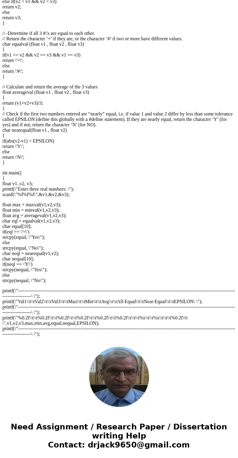 program C HELP. - In the program I need to make a input three real (floating point) numbers from the keyboard and calculate a number of properties about the num program C HELP. - In the program I need to make a input three real (floating point) numbers from the keyboard and calculate a number of properties about the num