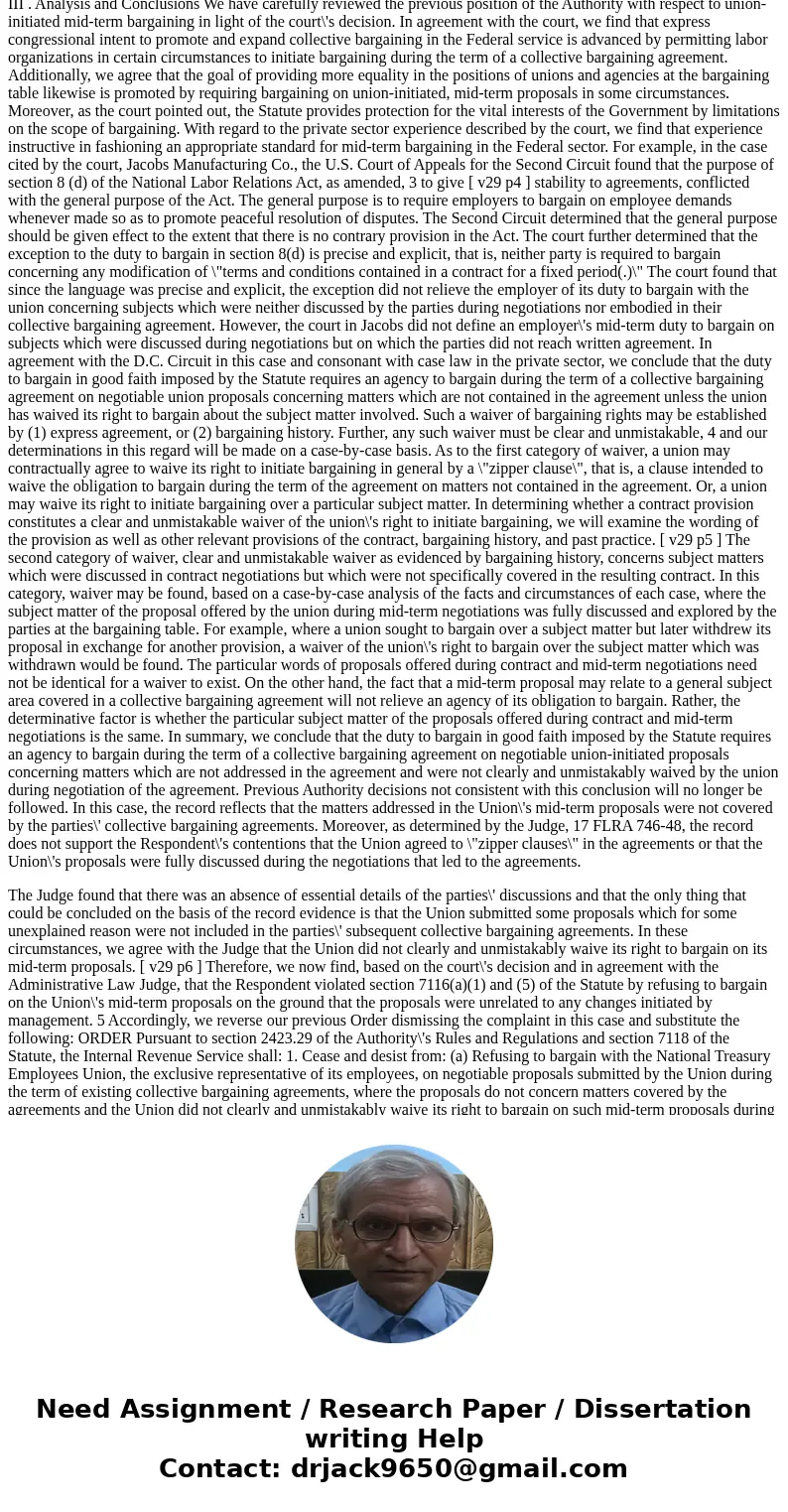 Review the IRS vs. NTEU case and write a paper highlighting the issues in this case. Be sure to address the following questions in your paper: What is mid-term  Review the IRS vs. NTEU case and write a paper highlighting the issues in this case. Be sure to address the following questions in your paper: What is mid-term