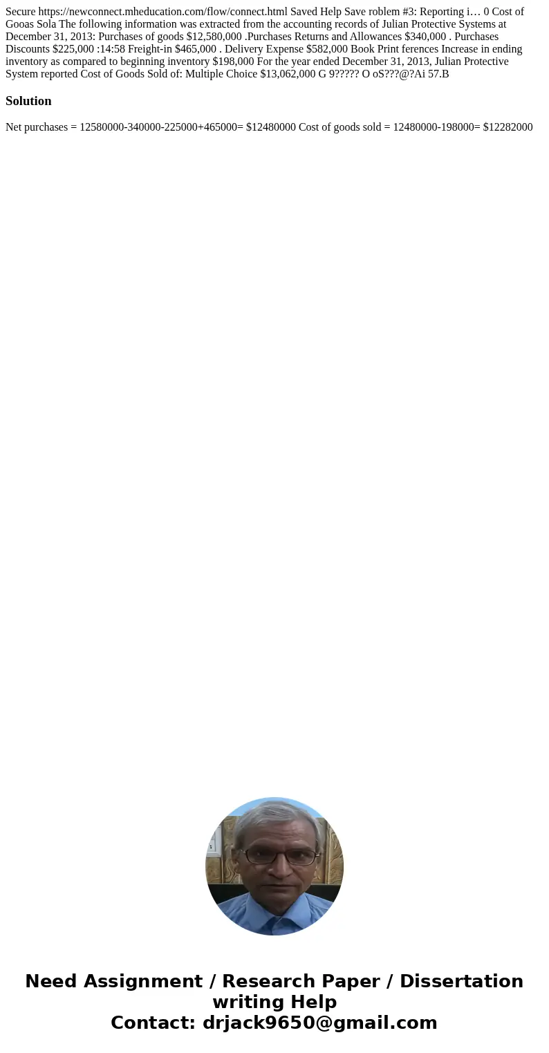 Secure https://newconnect.mheducation.com/flow/connect.html Saved Help Save roblem #3: Reporting i… 0 Cost of Gooas Sola The following information was extracte  Secure https://newconnect.mheducation.com/flow/connect.html Saved Help Save roblem #3: Reporting i… 0 Cost of Gooas Sola The following information was extracte