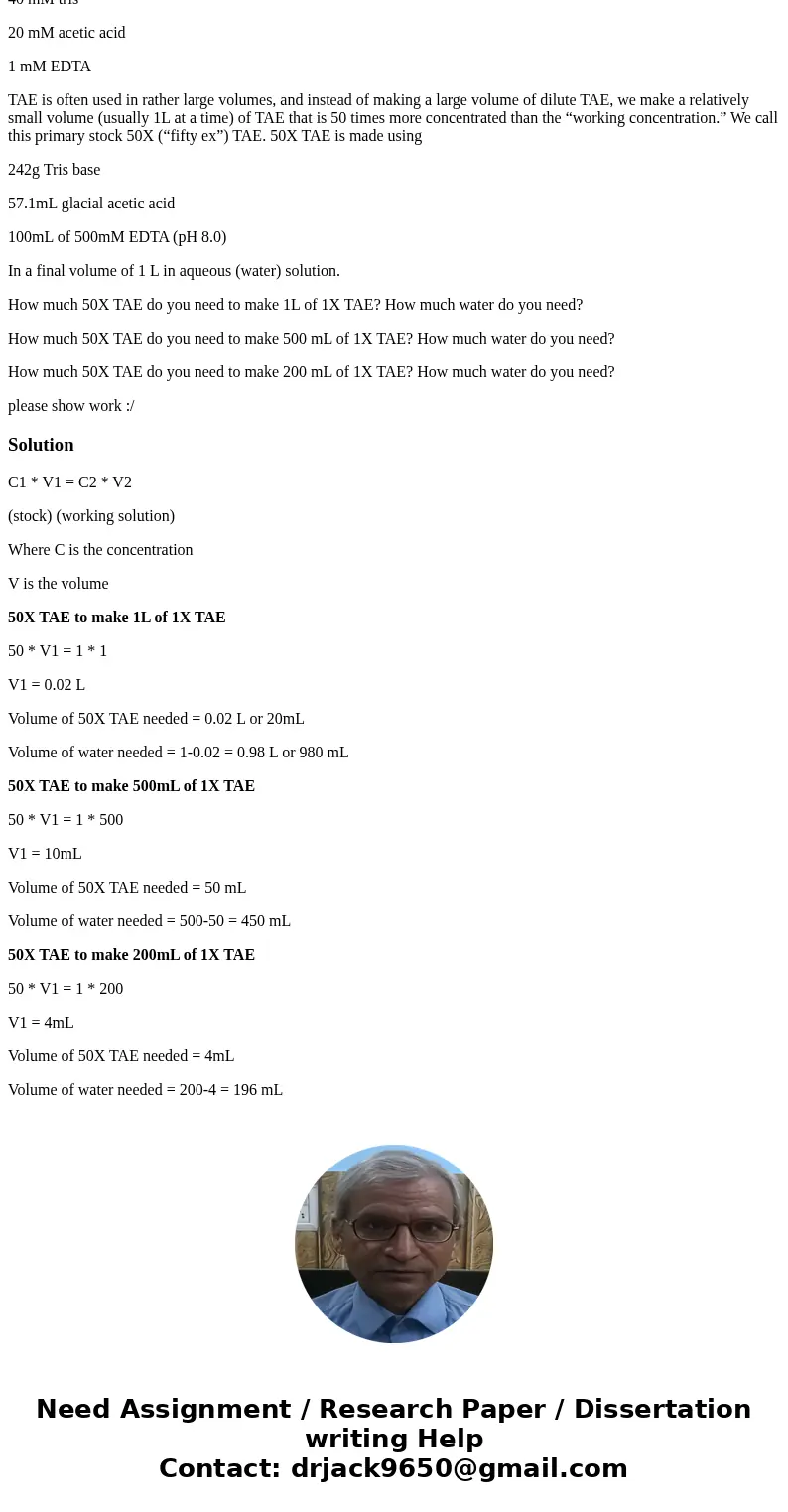 Sometimes a reagent has more than one ingredient at very different concentrations. For example, here are the ingredients and their concentrations for TAE gel el