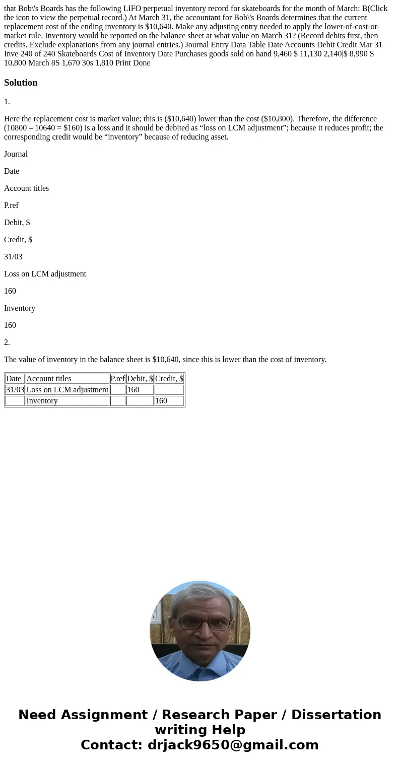 that Bob\'s Boards has the following LIFO perpetual inventory record for skateboards for the month of March: B(Click the icon to view the perpetual record.) At  that Bob\'s Boards has the following LIFO perpetual inventory record for skateboards for the month of March: B(Click the icon to view the perpetual record.) At