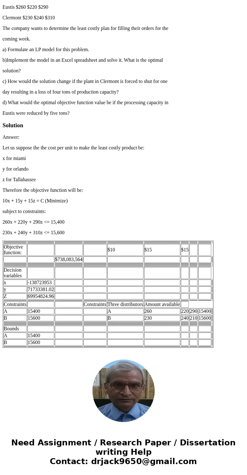 The CitruSun Corporation ships frozen orange juice concentrate from processing plants in Eustis and Clermont to distributors in Miami, Orlando, and Tallahassee.