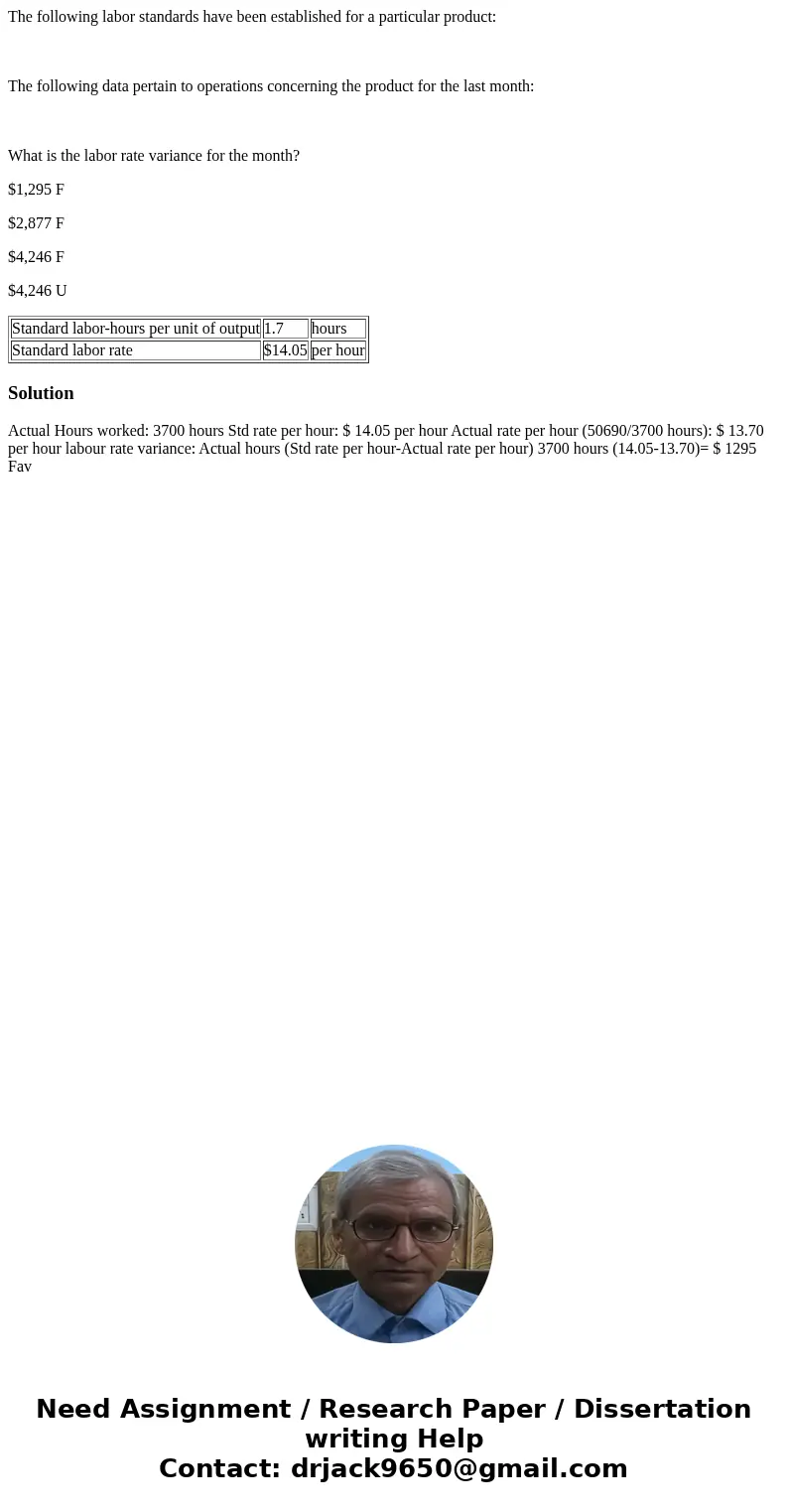 The following labor standards have been established for a particular product: The following data pertain to operations concerning the product for the last month The following labor standards have been established for a particular product: The following data pertain to operations concerning the product for the last month