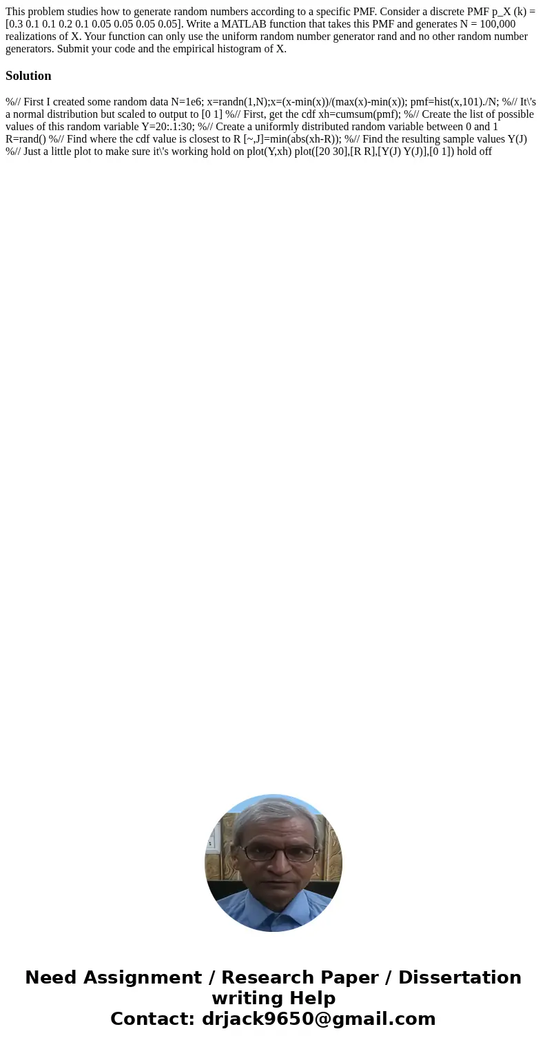  This problem studies how to generate random numbers according to a specific PMF. Consider a discrete PMF p_X (k) = [0.3 0.1 0.1 0.2 0.1 0.05 0.05 0.05 0.05]. W