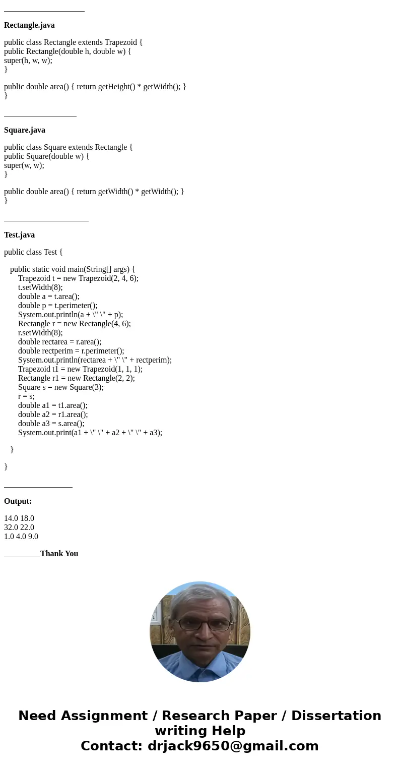 This quiz uses the three classes below. Watch out for bugs! This quiz uses the three classes below. Watch out for bugs! public class Trapezoid { private double  This quiz uses the three classes below. Watch out for bugs! This quiz uses the three classes below. Watch out for bugs! public class Trapezoid { private double