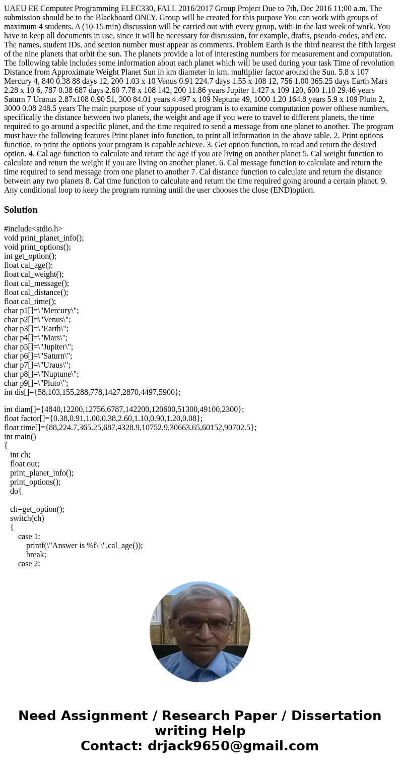UAEU EE Computer Programming ELEC330, FALL 2016/2017 Group Project Due to 7th, Dec 2016 11:00 a.m. The submission should be to the Blackboard ONLY. Group will   UAEU EE Computer Programming ELEC330, FALL 2016/2017 Group Project Due to 7th, Dec 2016 11:00 a.m. The submission should be to the Blackboard ONLY. Group will