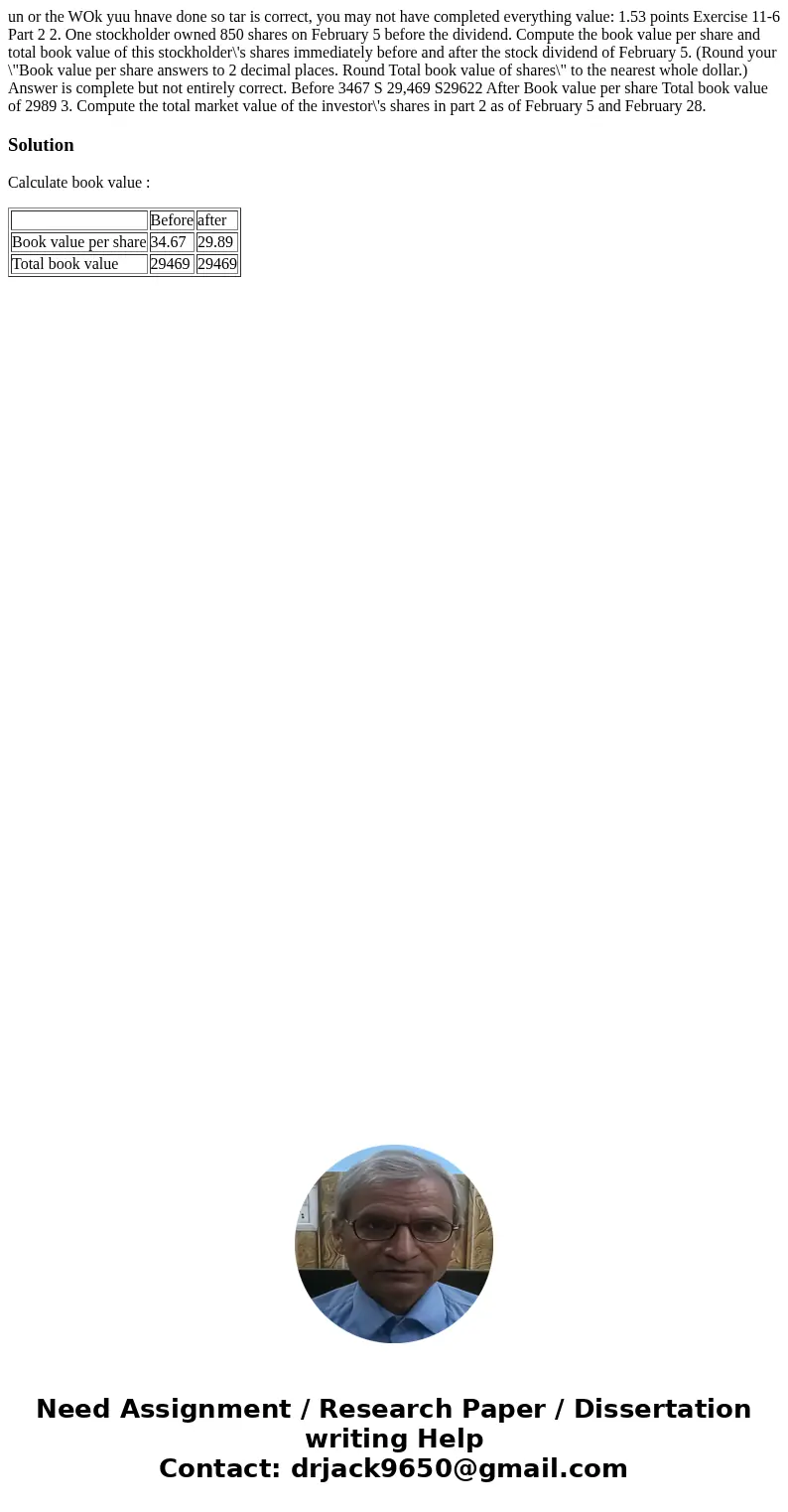 un or the WOk yuu hnave done so tar is correct, you may not have completed everything value: 1.53 points Exercise 11-6 Part 2 2. One stockholder owned 850 shar  un or the WOk yuu hnave done so tar is correct, you may not have completed everything value: 1.53 points Exercise 11-6 Part 2 2. One stockholder owned 850 shar