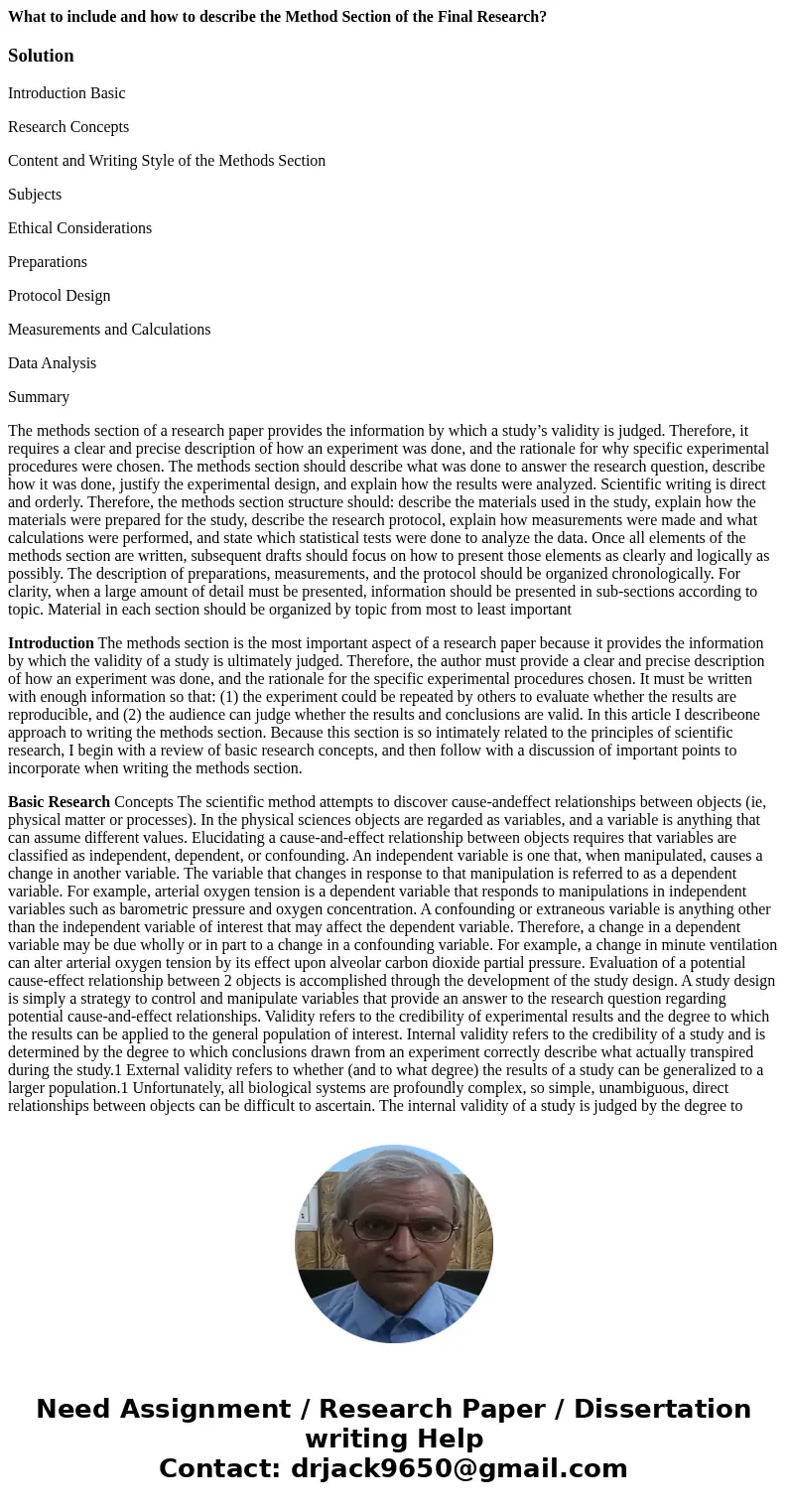 What to include and how to describe the Method Section of the Final Research?SolutionIntroduction Basic Research Concepts Content and Writing Style of the Metho