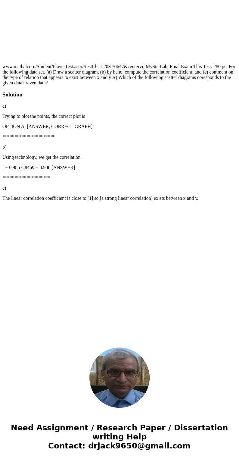 www.mathalcorn/Student/PlayerTest.aspx?testId= 1 203 70647¢ervi; MyStatLab. Final Exam This Test: 280 pts For the following data set, (a) Draw a scatte  www.mathalcorn/Student/PlayerTest.aspx?testId= 1 203 70647¢ervi; MyStatLab. Final Exam This Test: 280 pts For the following data set, (a) Draw a scatte