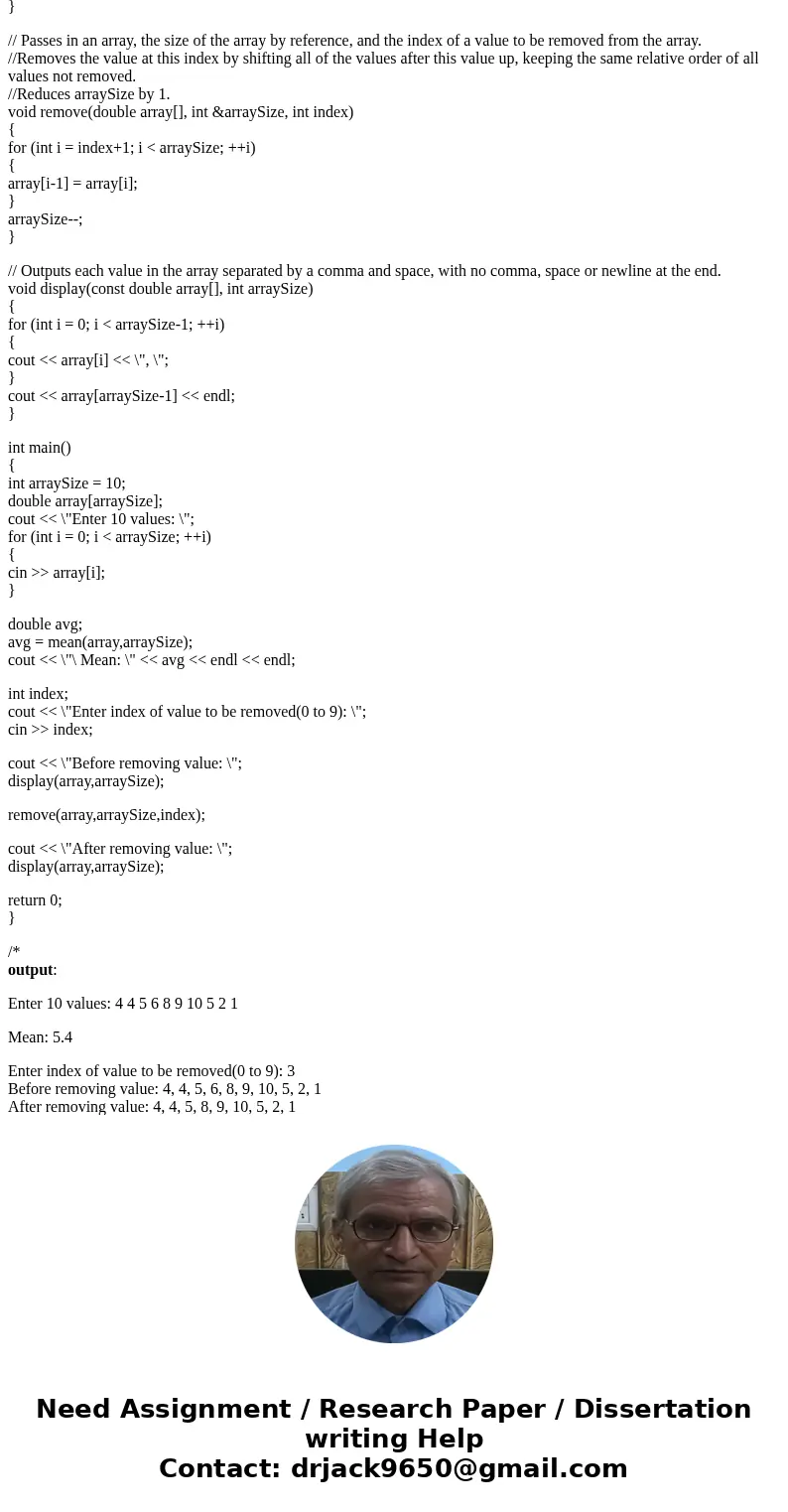 You are to write three functions for this lab: double mean(const double array[], int arraySize); Passes in an array along with the size of the array. Returns th