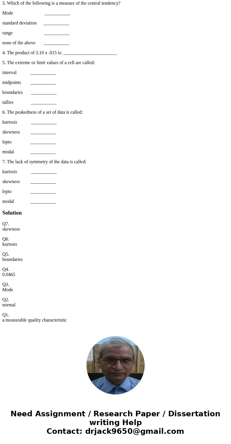 1. A variable is: a measurable quality characteristic ___________ a \ 1. A variable is: a measurable quality characteristic ___________ a \