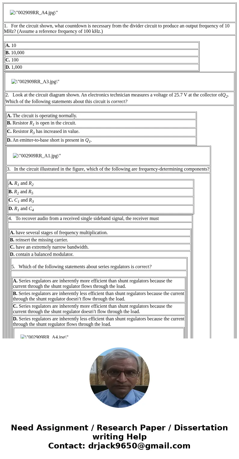  1. For the circuit shown, what countdown is necessary from the divider circuit to produce an output frequency of 10 MHz? (Assume a reference frequency of 100 k