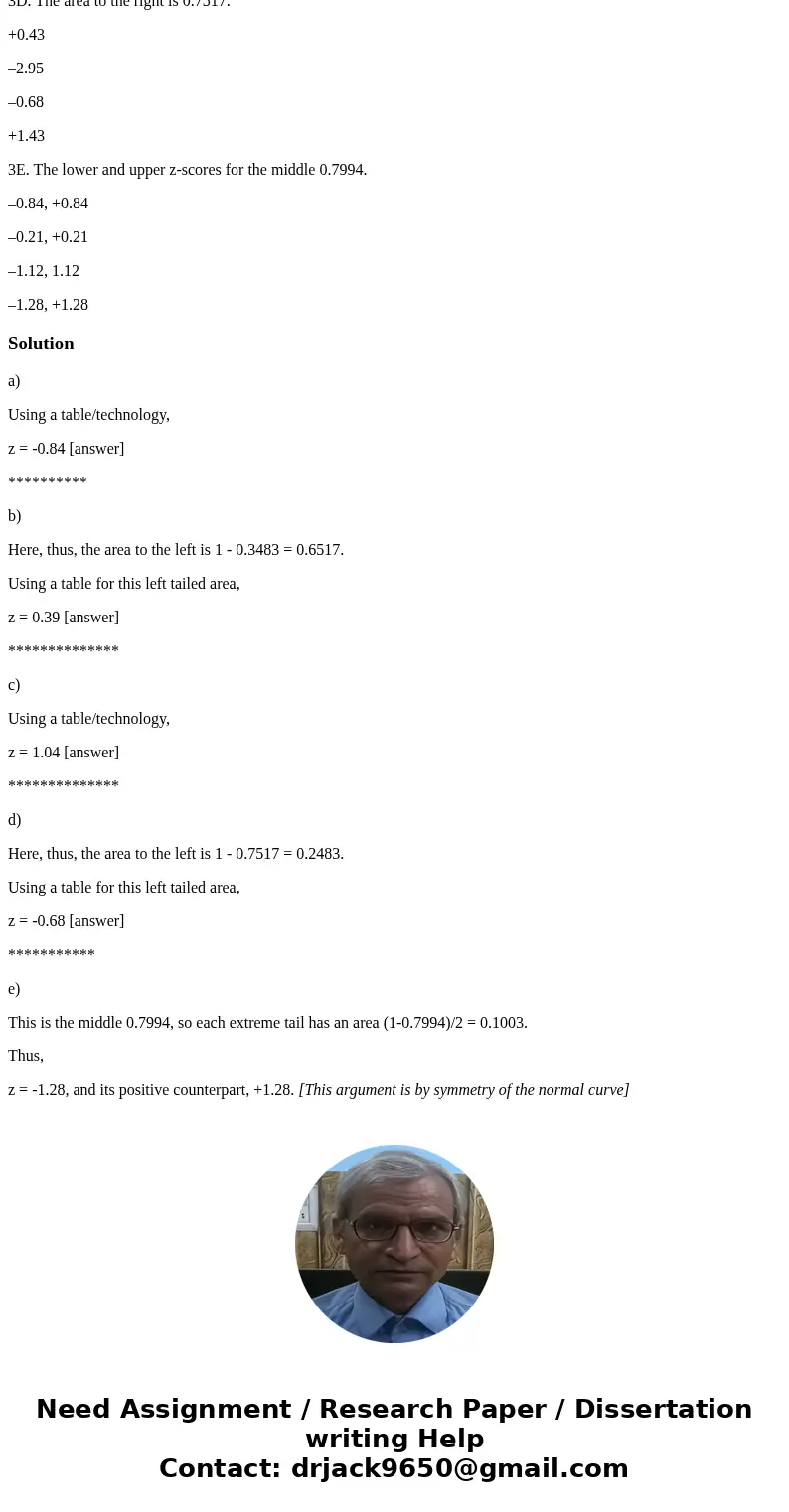 3. For a standard normal curve, find the z-score(s) for the following: 3A. The area to the left is 0.2005. –0.84 –2.05 +0.84 +2.05 3B. The area to the right is  3. For a standard normal curve, find the z-score(s) for the following: 3A. The area to the left is 0.2005. –0.84 –2.05 +0.84 +2.05 3B. The area to the right is