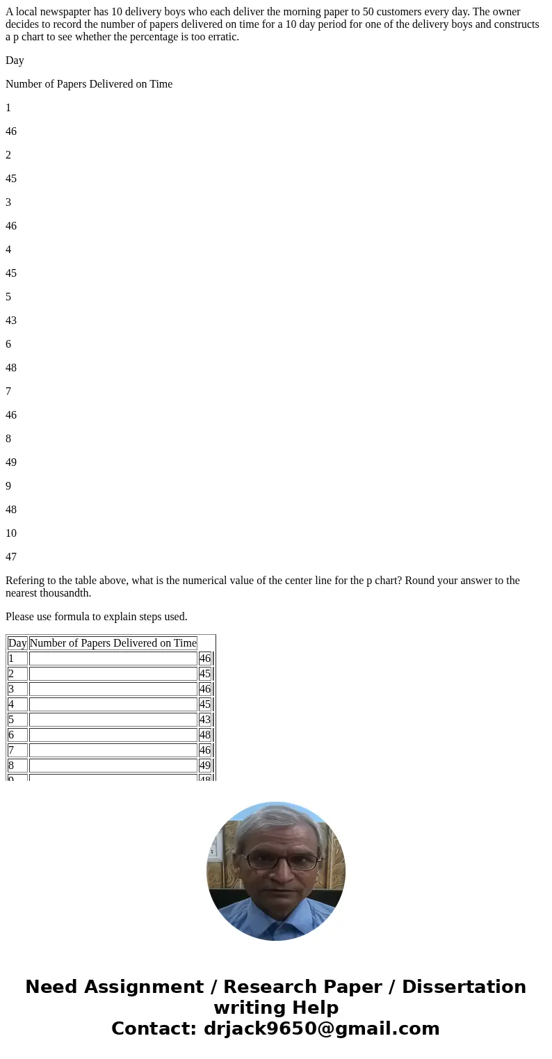 A local newspapter has 10 delivery boys who each deliver the morning paper to 50 customers every day. The owner decides to record the number of papers delivered
