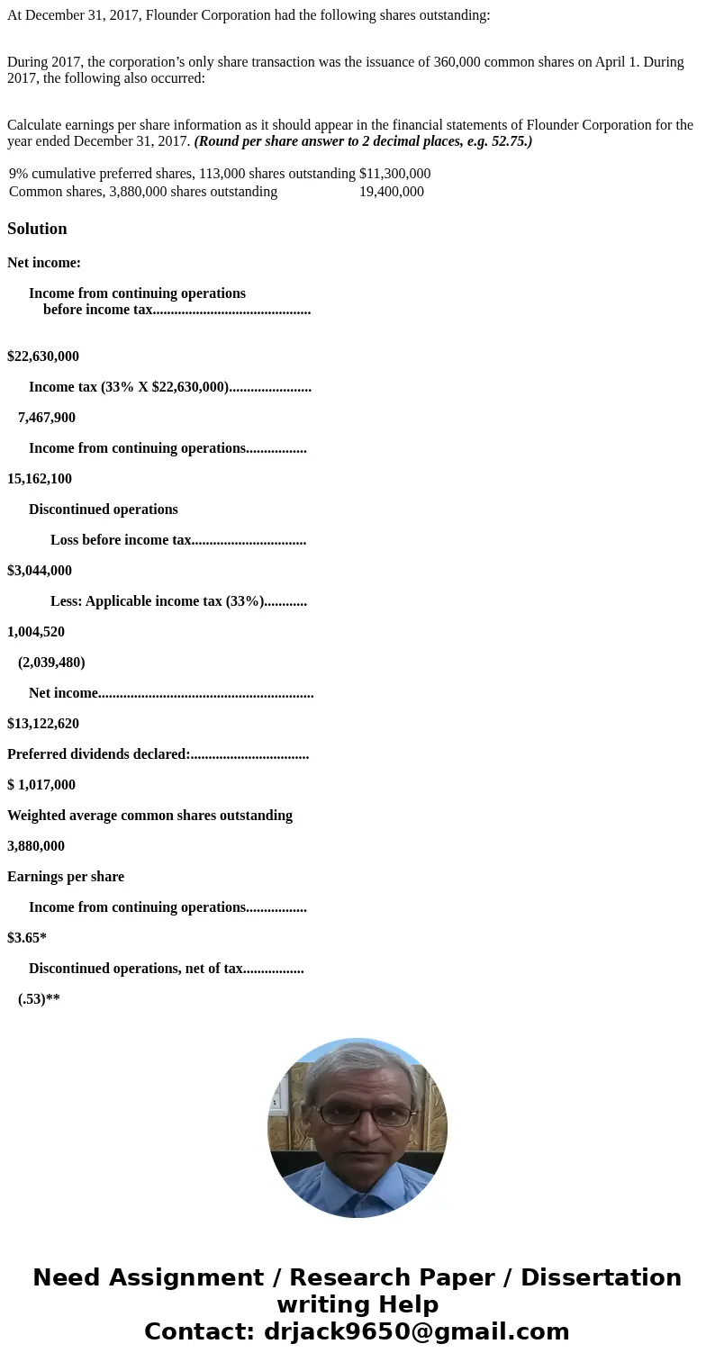 At December 31, 2017, Flounder Corporation had the following shares outstanding: During 2017, the corporation’s only share transaction was the issuance of 360,0