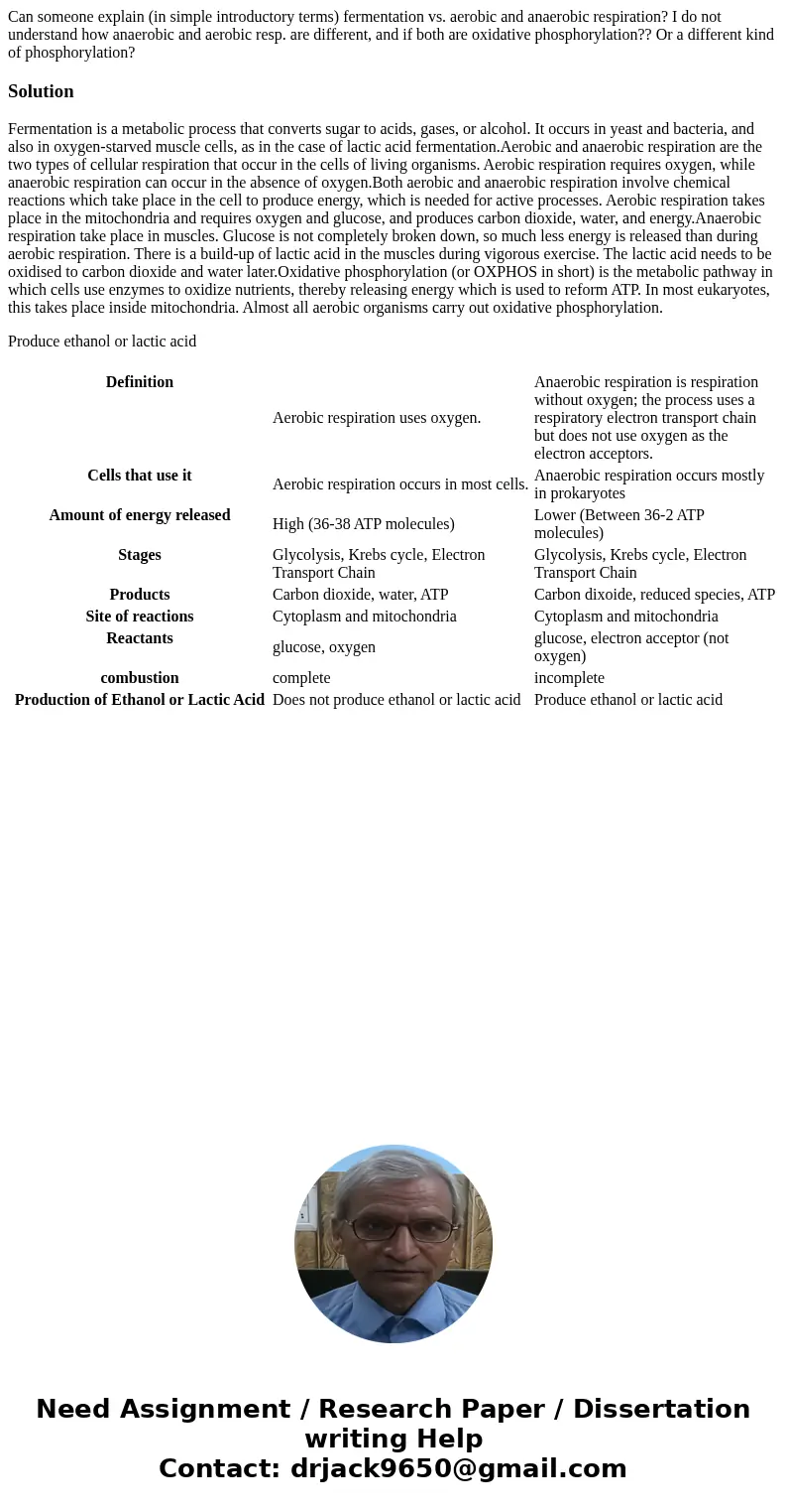 Can someone explain (in simple introductory terms) fermentation vs. aerobic and anaerobic respiration? I do not understand how anaerobic and aerobic resp. are d Can someone explain (in simple introductory terms) fermentation vs. aerobic and anaerobic respiration? I do not understand how anaerobic and aerobic resp. are d