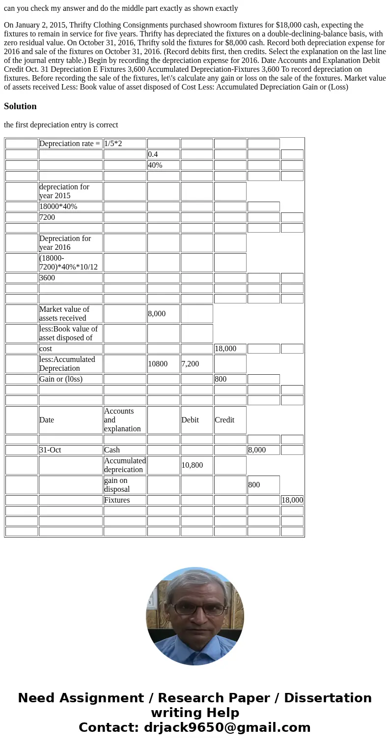 can you check my answer and do the middle part exactly as shown exactly On January 2, 2015, Thrifty Clothing Consignments purchased showroom fixtures for $18,00