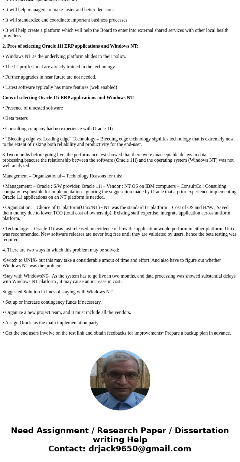  Case Study 1: International Case Study -The selection of IT Platform: Enterprise System Implementation in the NZ Health Board (Copy of the case under - Assignm