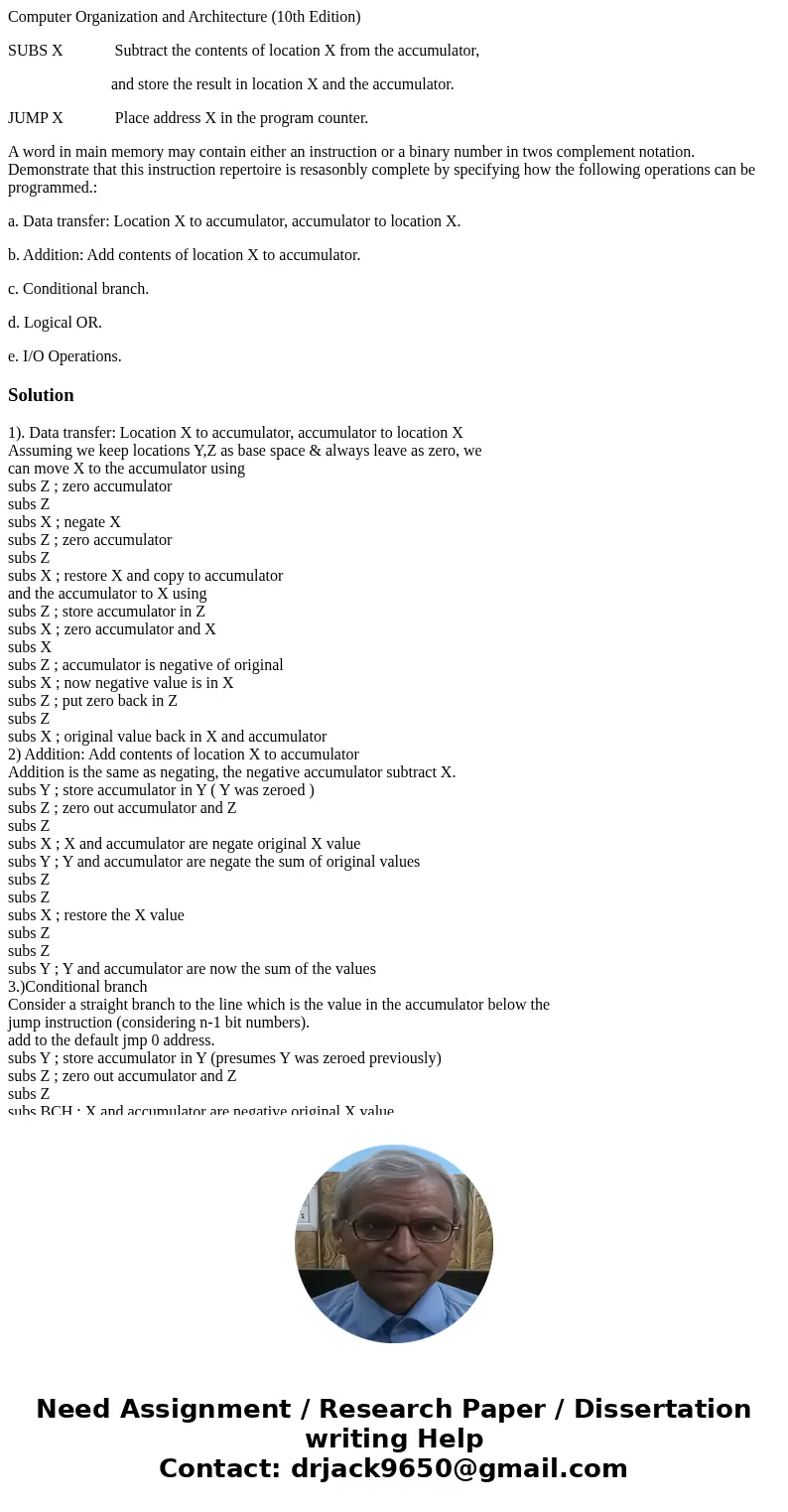 Computer Organization and Architecture (10th Edition) SUBS X Subtract the contents of location X from the accumulator, and store the result in location X and th Computer Organization and Architecture (10th Edition) SUBS X Subtract the contents of location X from the accumulator, and store the result in location X and th